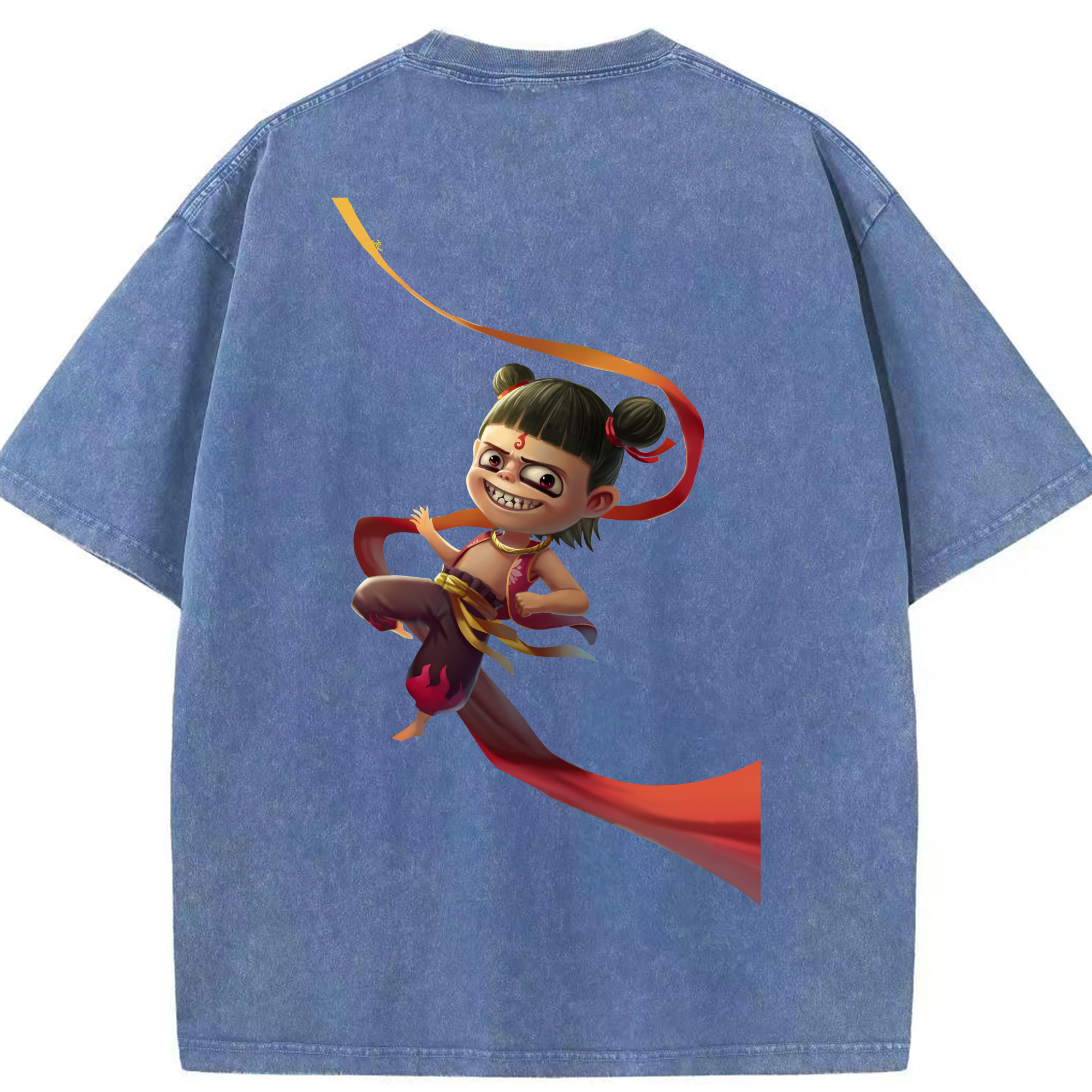 （画像用） Ne Zha 2 ナタ 魔童の大暴れ 綿100% ヴィンテージ風 半袖Tシャツ（背面プリント）