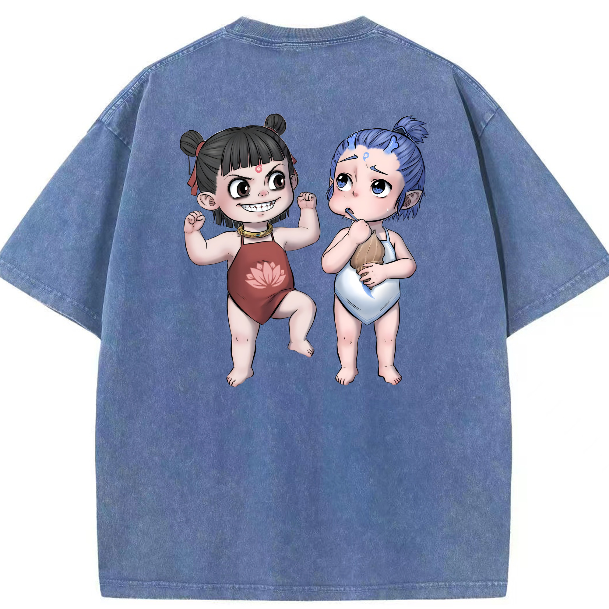 （画像用） Ne Zha 2 ナタ 魔童の大暴れ 綿100% ヴィンテージ風 半袖Tシャツ（背面プリント）