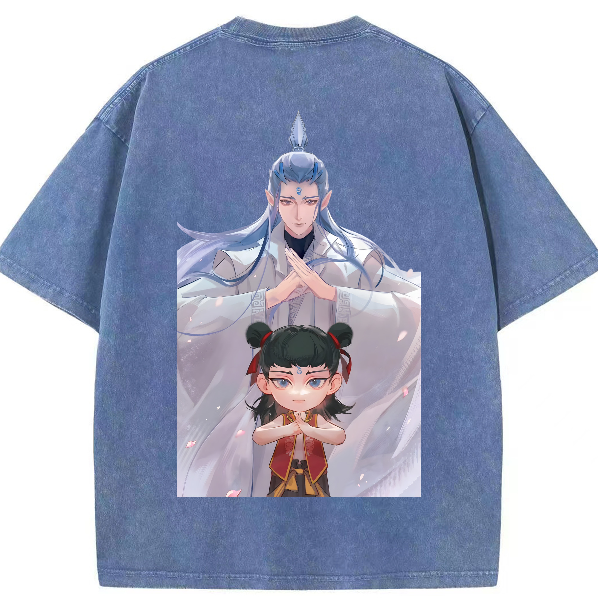 （画像用） Ne Zha 2 ナタ 魔童の大暴れ 綿100% ヴィンテージ風 半袖Tシャツ（背面プリント）