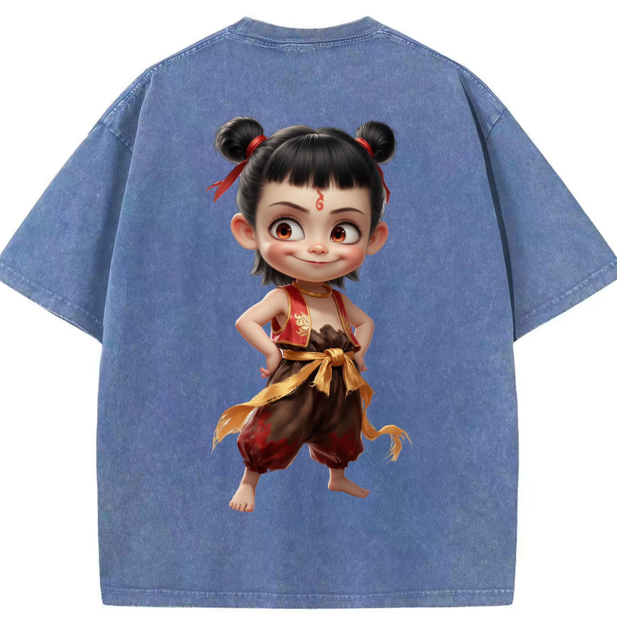 （画像用） Ne Zha 2 ナタ 魔童の大暴れ 綿100% ヴィンテージ風 半袖Tシャツ（背面プリント）