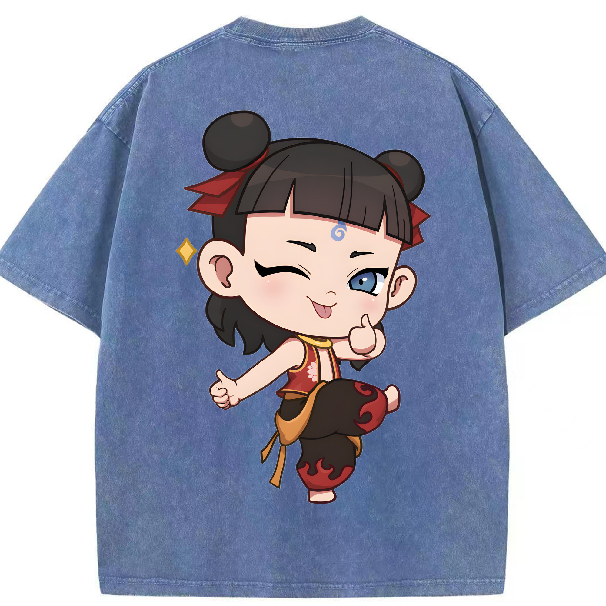 （画像用） Ne Zha 2 ナタ 魔童の大暴れ 綿100% ヴィンテージ風 半袖Tシャツ（背面プリント）
