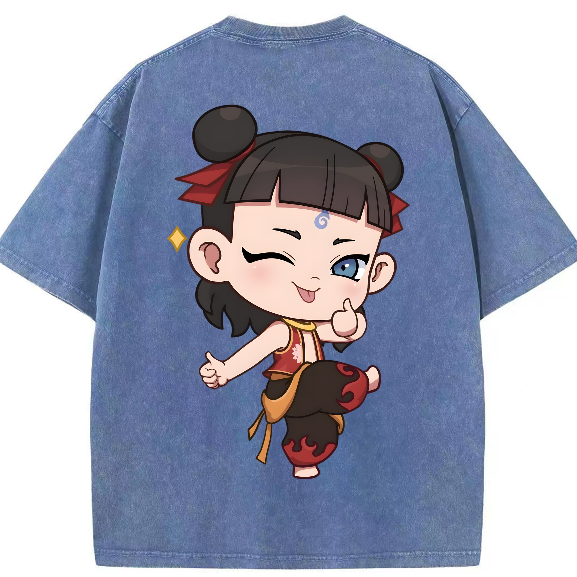 （画像用） Ne Zha 2 ナタ 魔童の大暴れ 綿100% ヴィンテージ風 半袖Tシャツ（背面プリント）