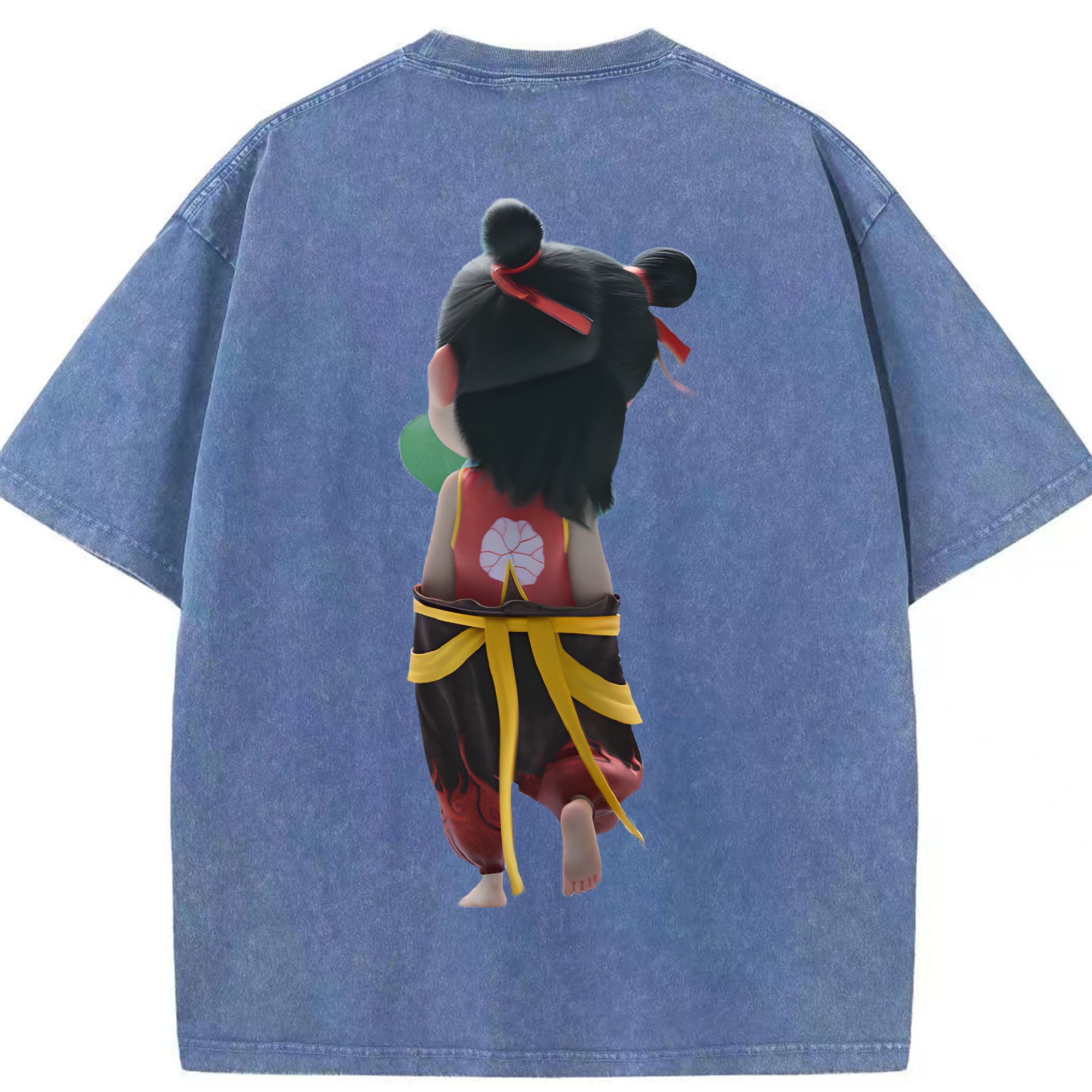 （画像用） Ne Zha 2 ナタ 魔童の大暴れ 綿100% ヴィンテージ風 半袖Tシャツ（背面プリント）