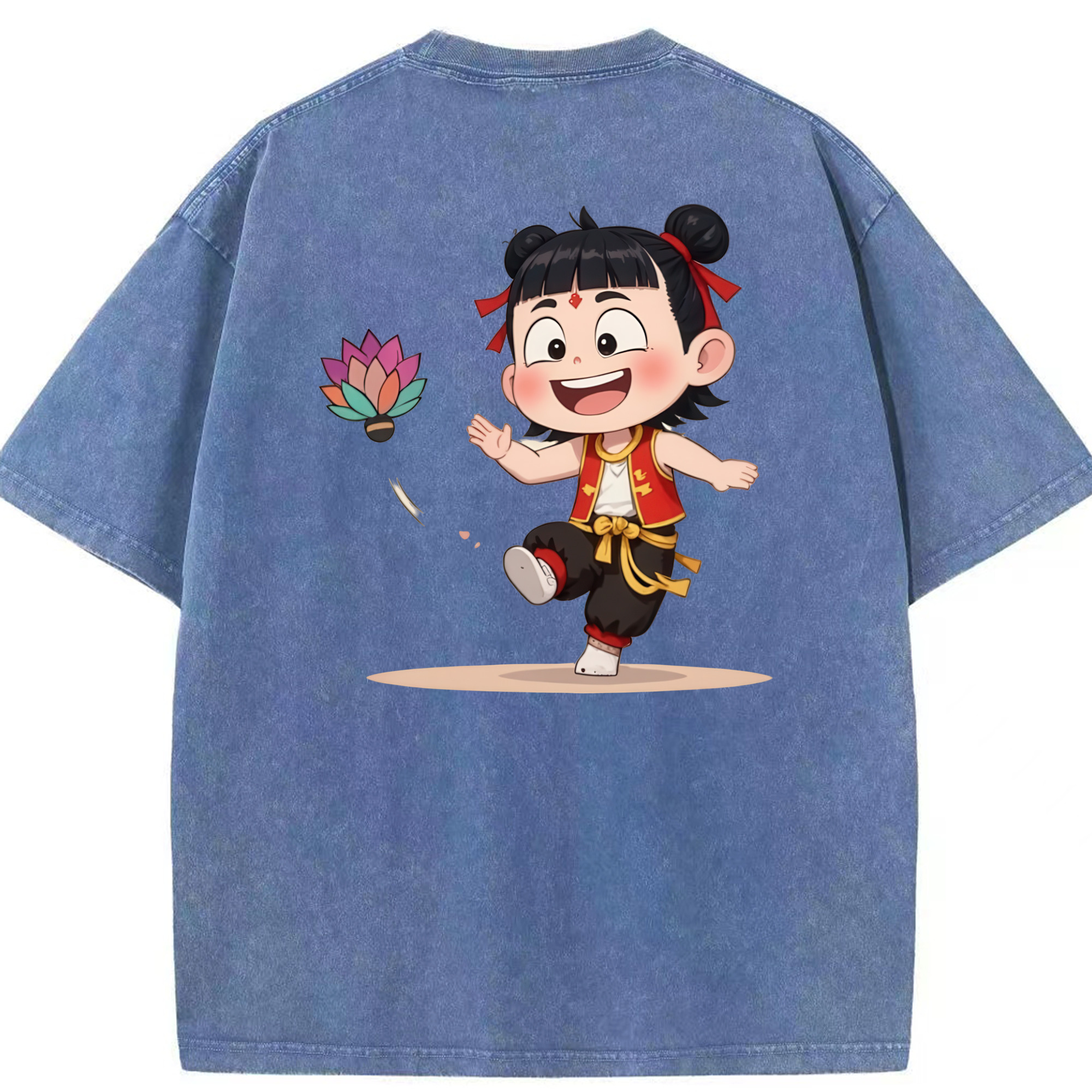 （画像用） Ne Zha 2 ナタ 魔童の大暴れ 綿100% ヴィンテージ風 半袖Tシャツ（背面プリント）