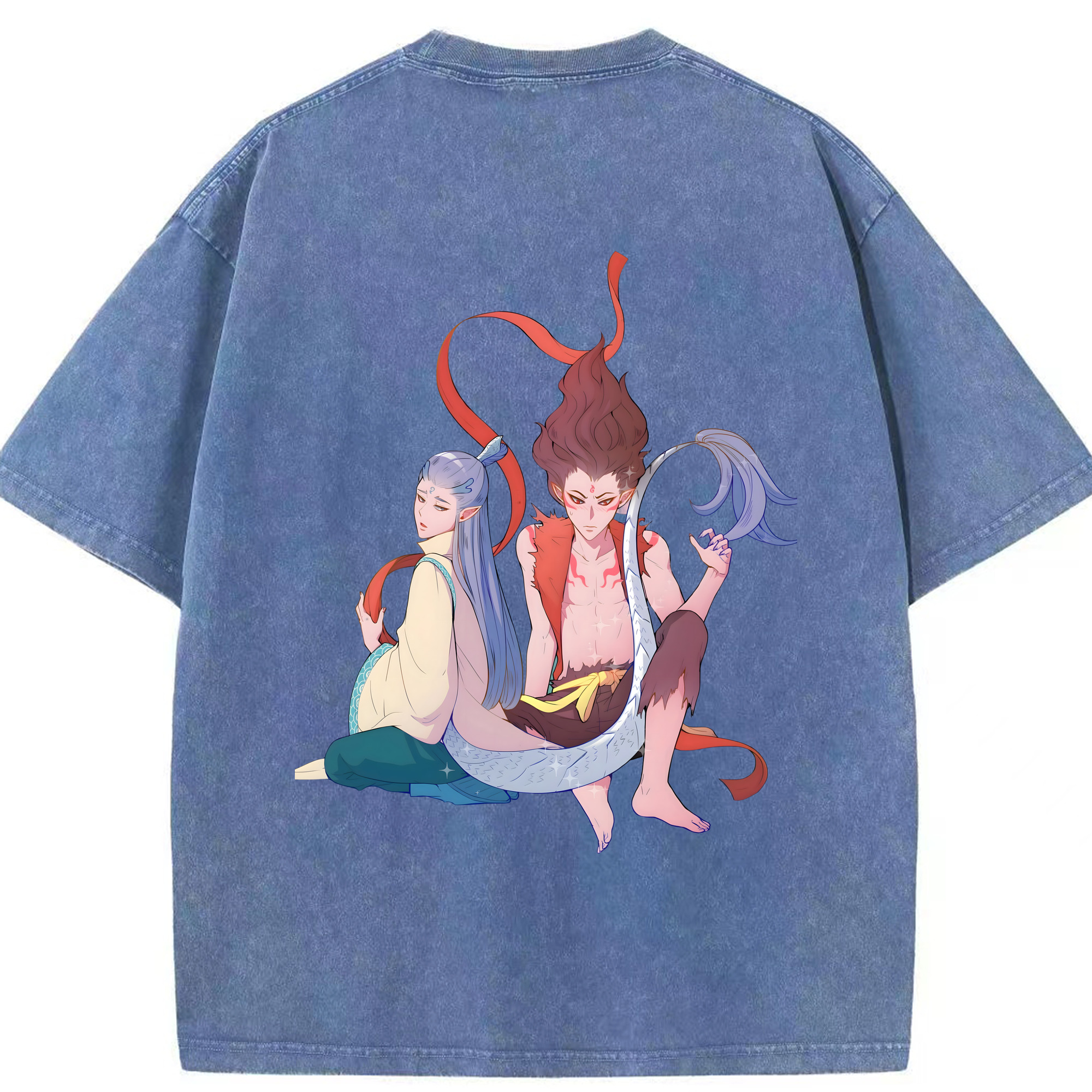 （画像用） Ne Zha 2 ナタ 魔童の大暴れ 綿100% ヴィンテージ風 半袖Tシャツ（背面プリント）