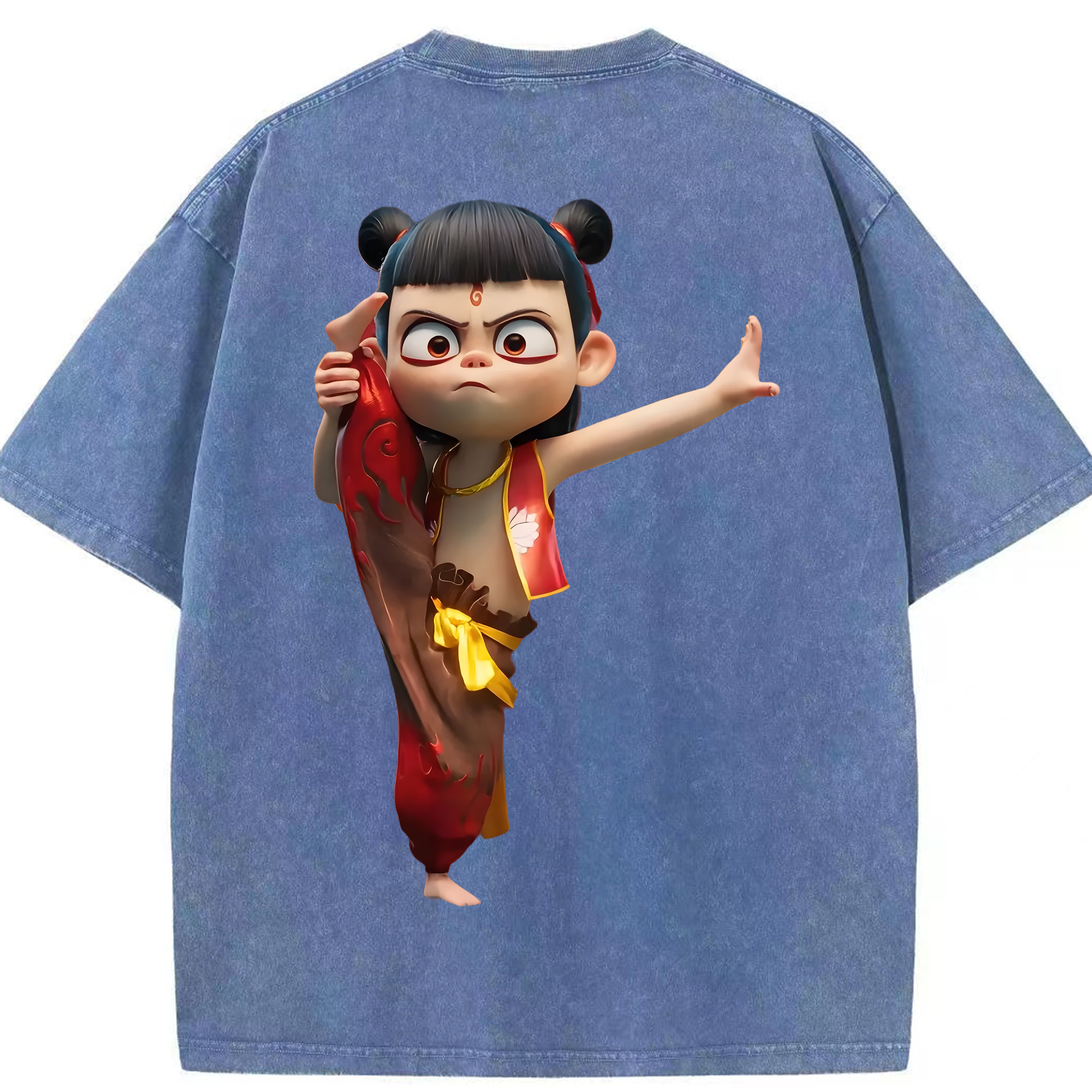 （画像用） Ne Zha 2 ナタ 魔童の大暴れ 綿100% ヴィンテージ風 半袖Tシャツ（背面プリント）