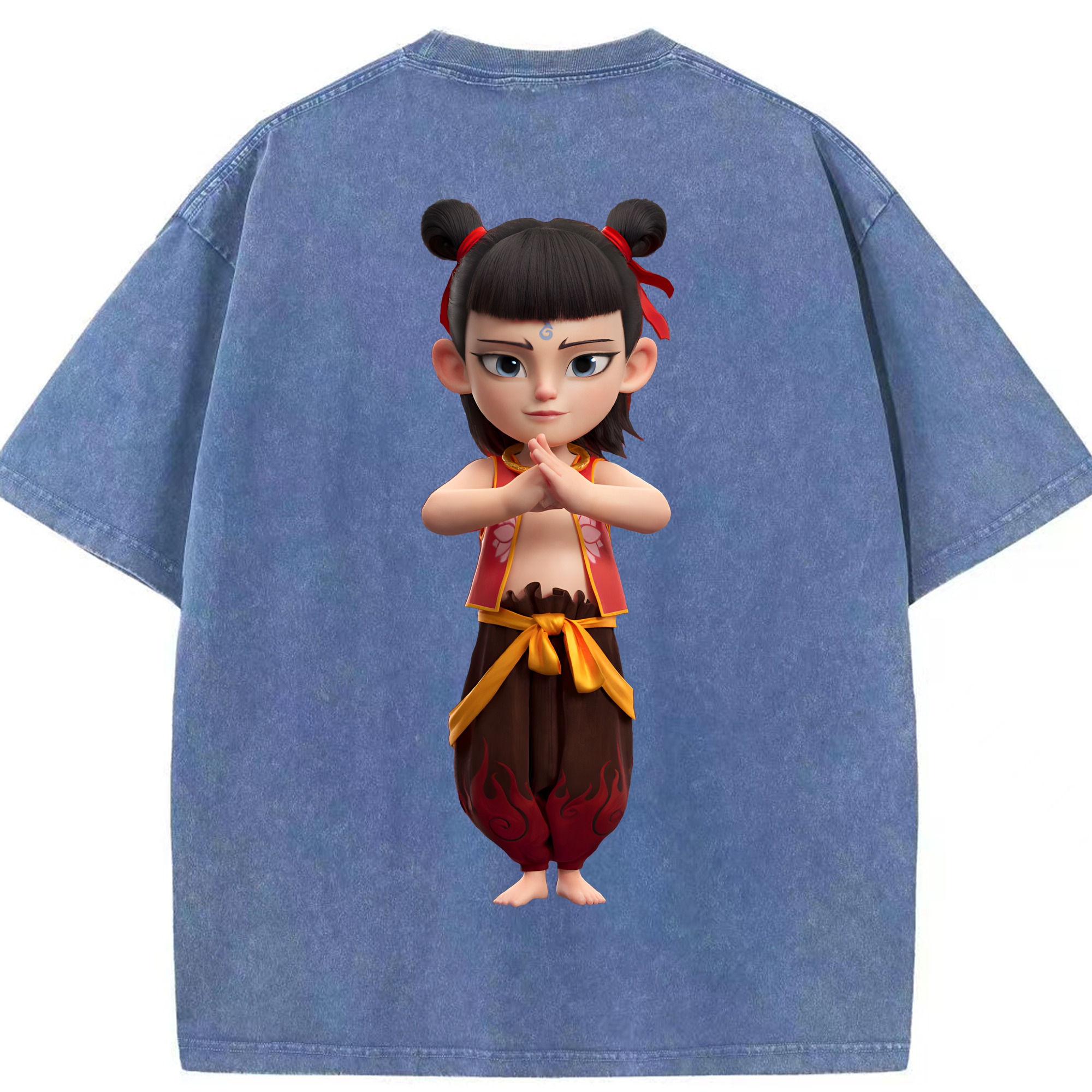 （画像用） Ne Zha 2 ナタ 魔童の大暴れ 綿100% ヴィンテージ風 半袖Tシャツ（背面プリント）