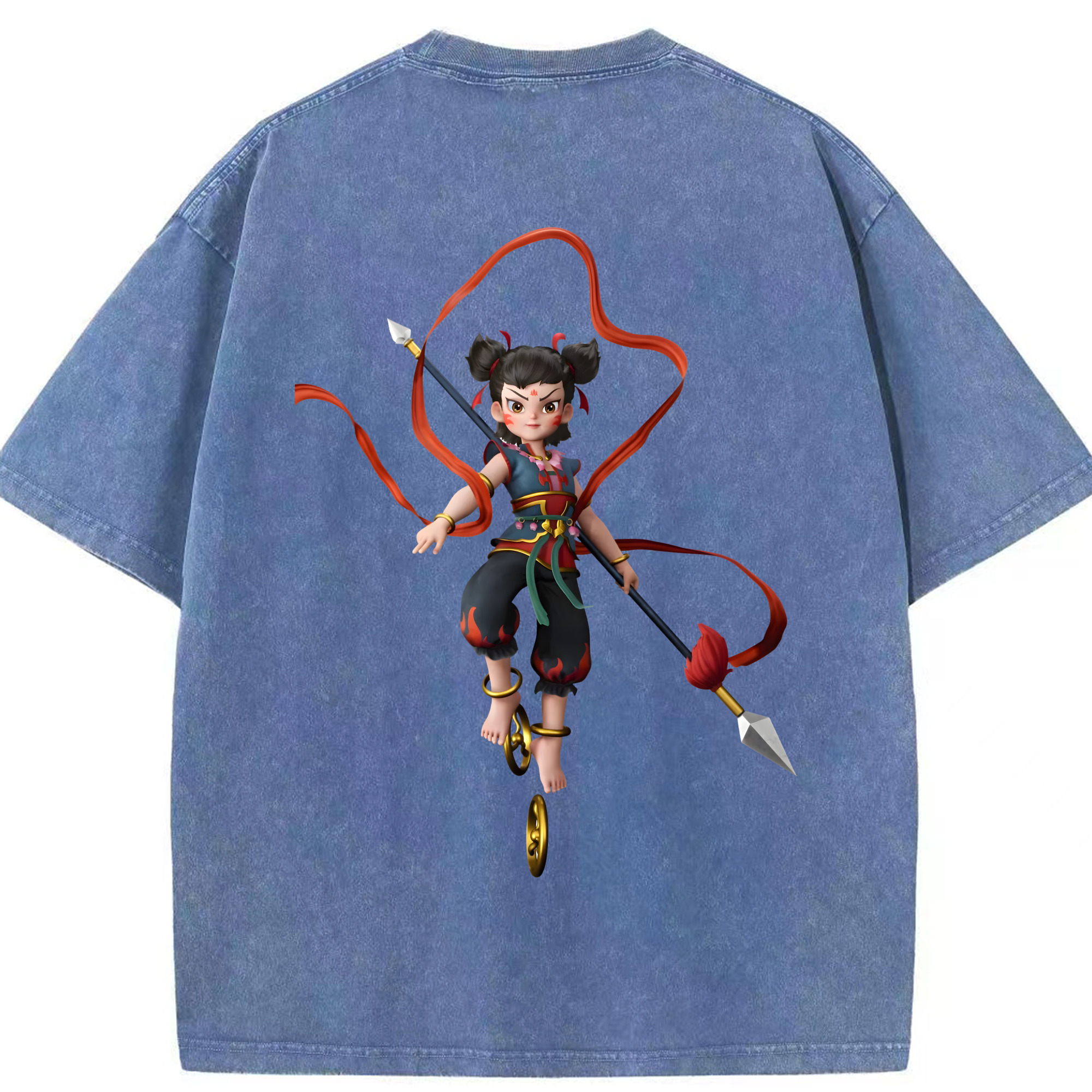 （画像用） Ne Zha 2 ナタ 魔童の大暴れ 綿100% ヴィンテージ風 半袖Tシャツ（背面プリント）