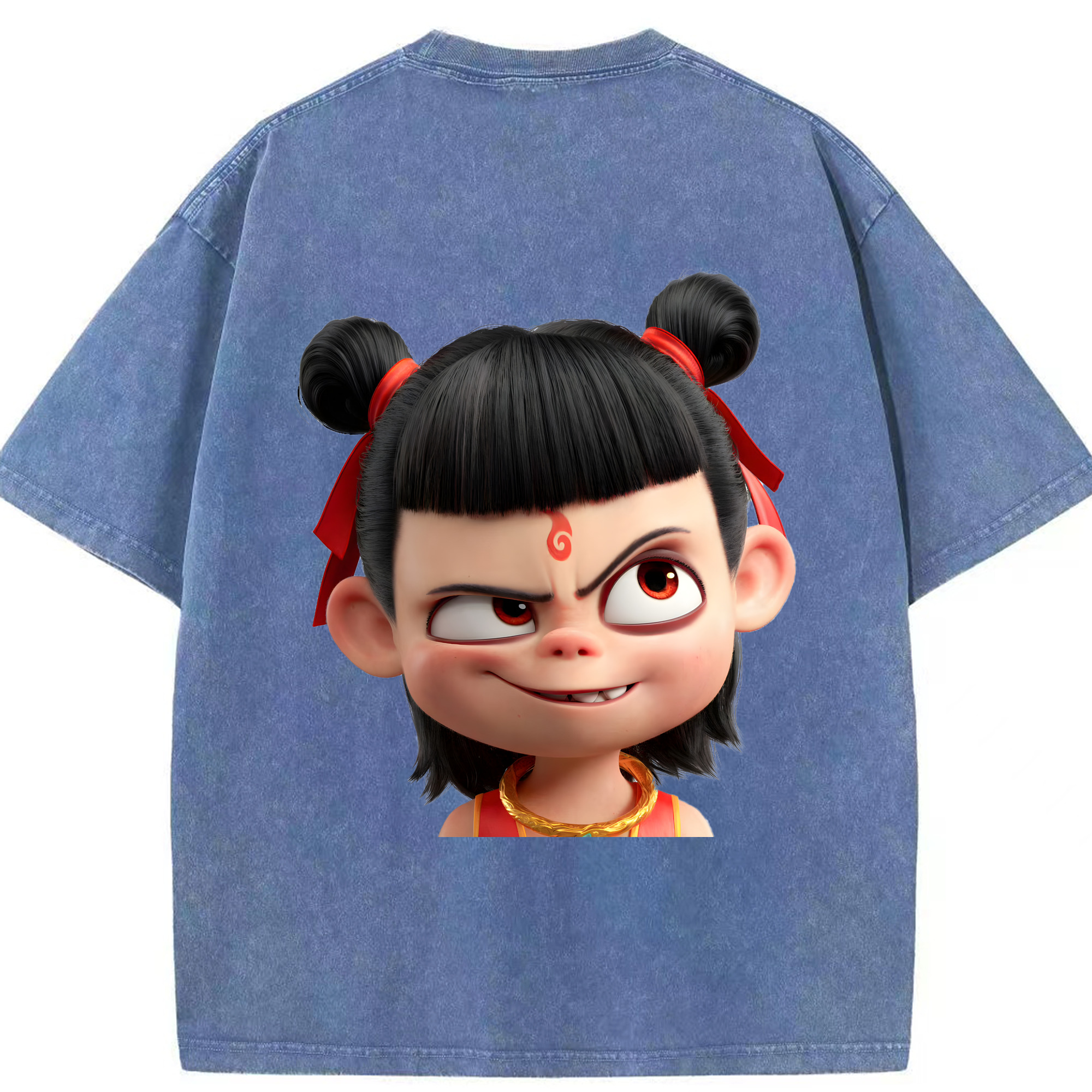 （画像用） Ne Zha 2 ナタ 魔童の大暴れ 綿100% ヴィンテージ風 半袖Tシャツ（背面プリント）
