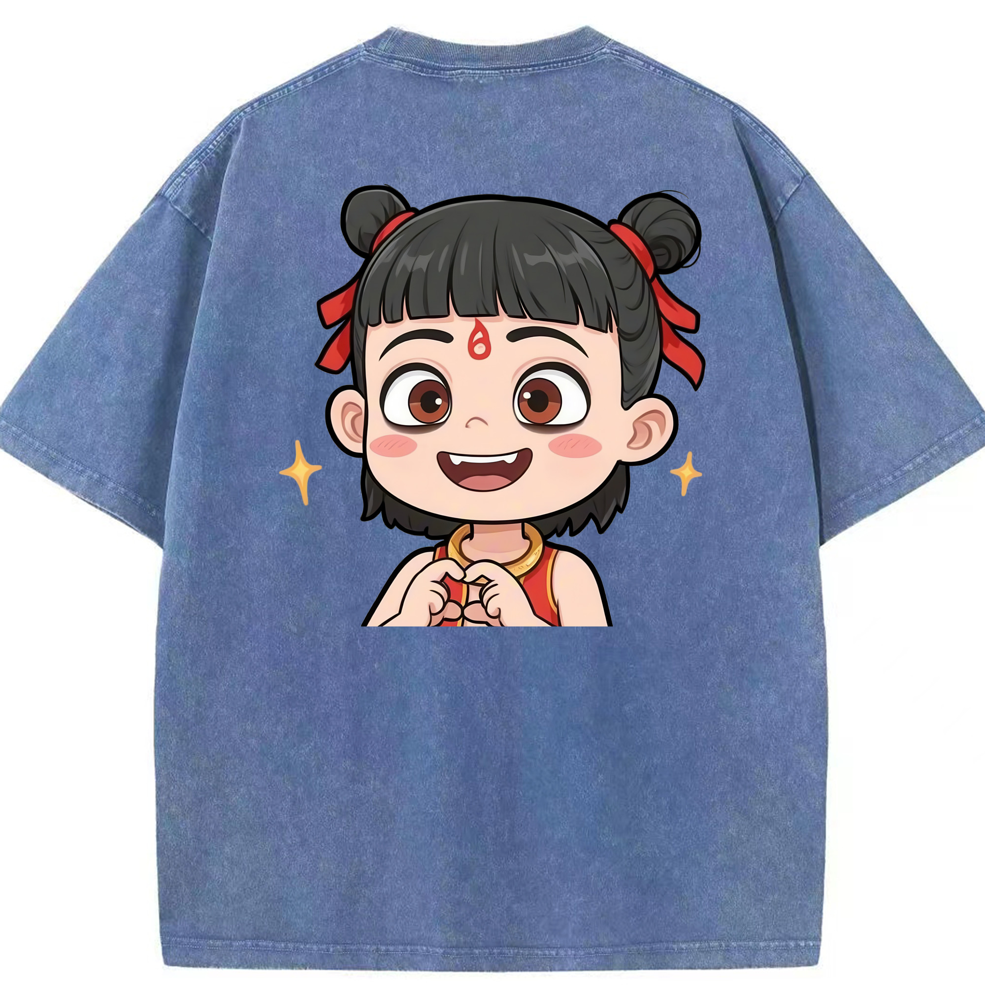 （画像用） Ne Zha 2 ナタ 魔童の大暴れ 綿100% ヴィンテージ風 半袖Tシャツ（背面プリント）