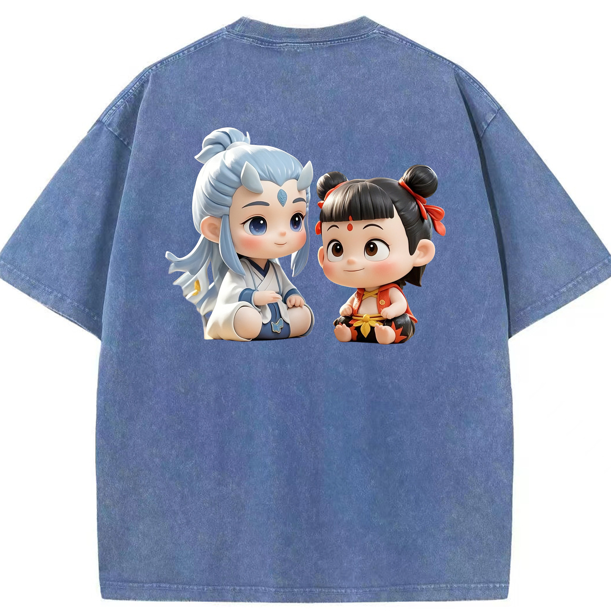 （画像用） Ne Zha 2 ナタ 魔童の大暴れ 綿100% ヴィンテージ風 半袖Tシャツ（背面プリント）