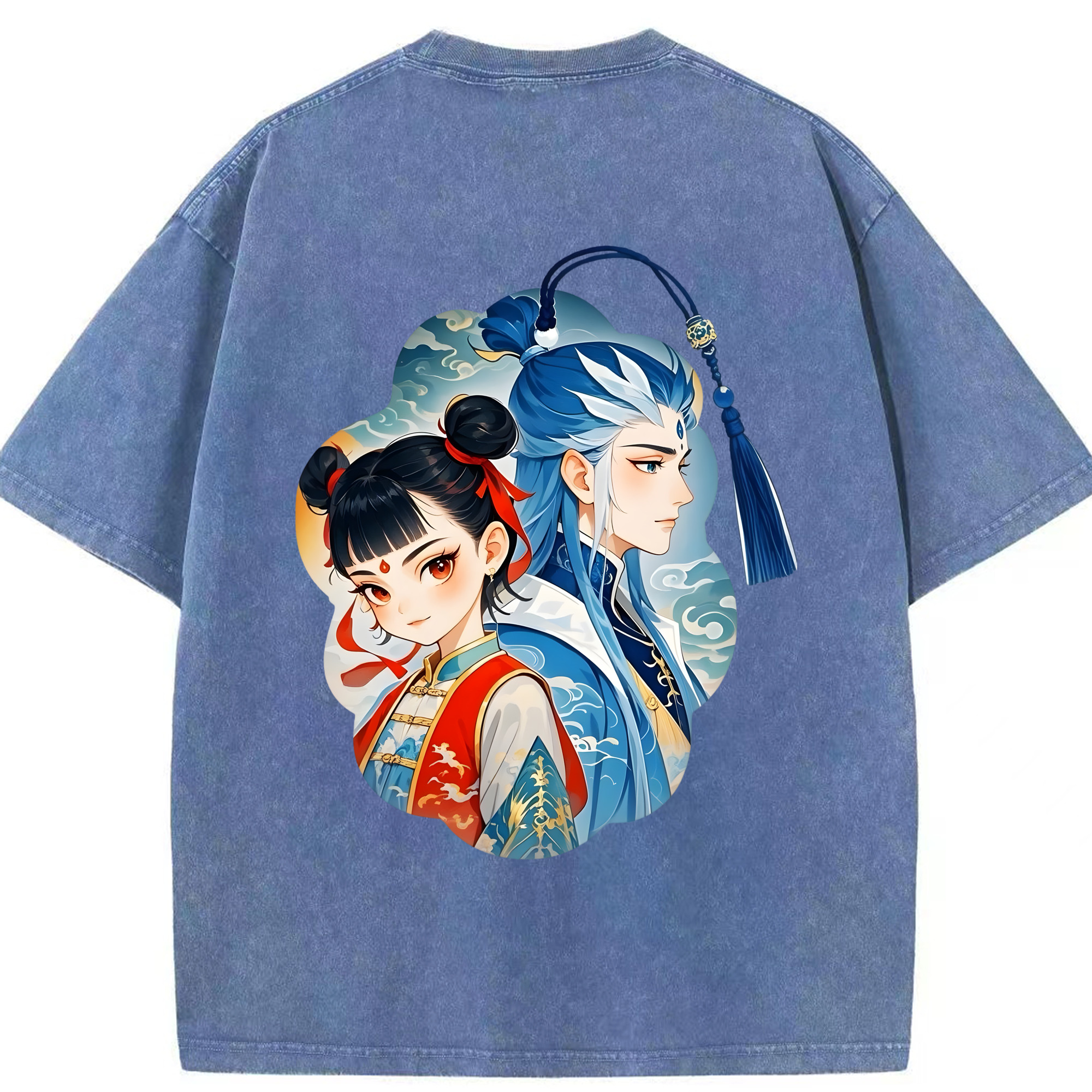 （画像用） Ne Zha 2 ナタ 魔童の大暴れ 綿100% ヴィンテージ風 半袖Tシャツ（背面プリント）