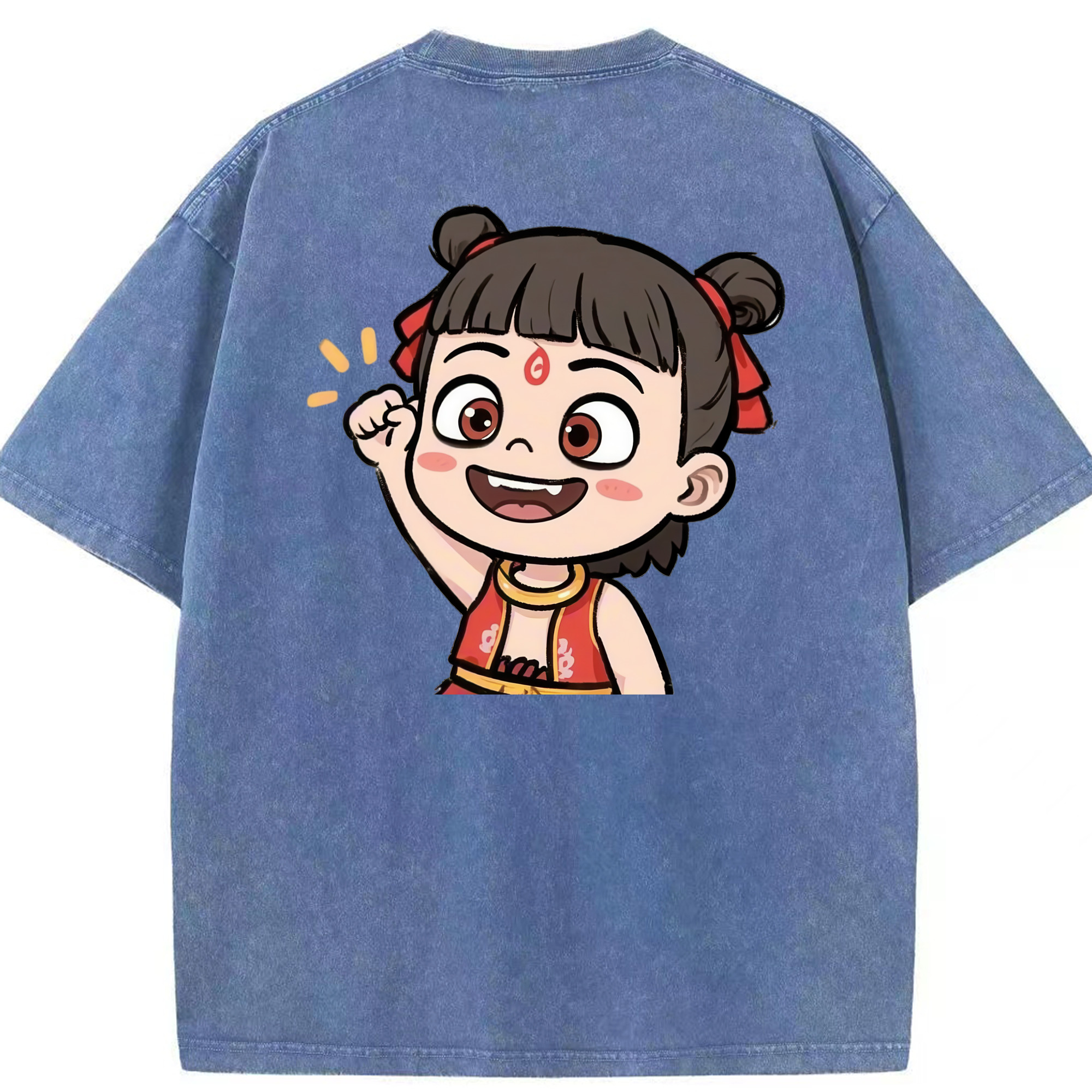 （画像用） Ne Zha 2 ナタ 魔童の大暴れ 綿100% ヴィンテージ風 半袖Tシャツ（背面プリント）