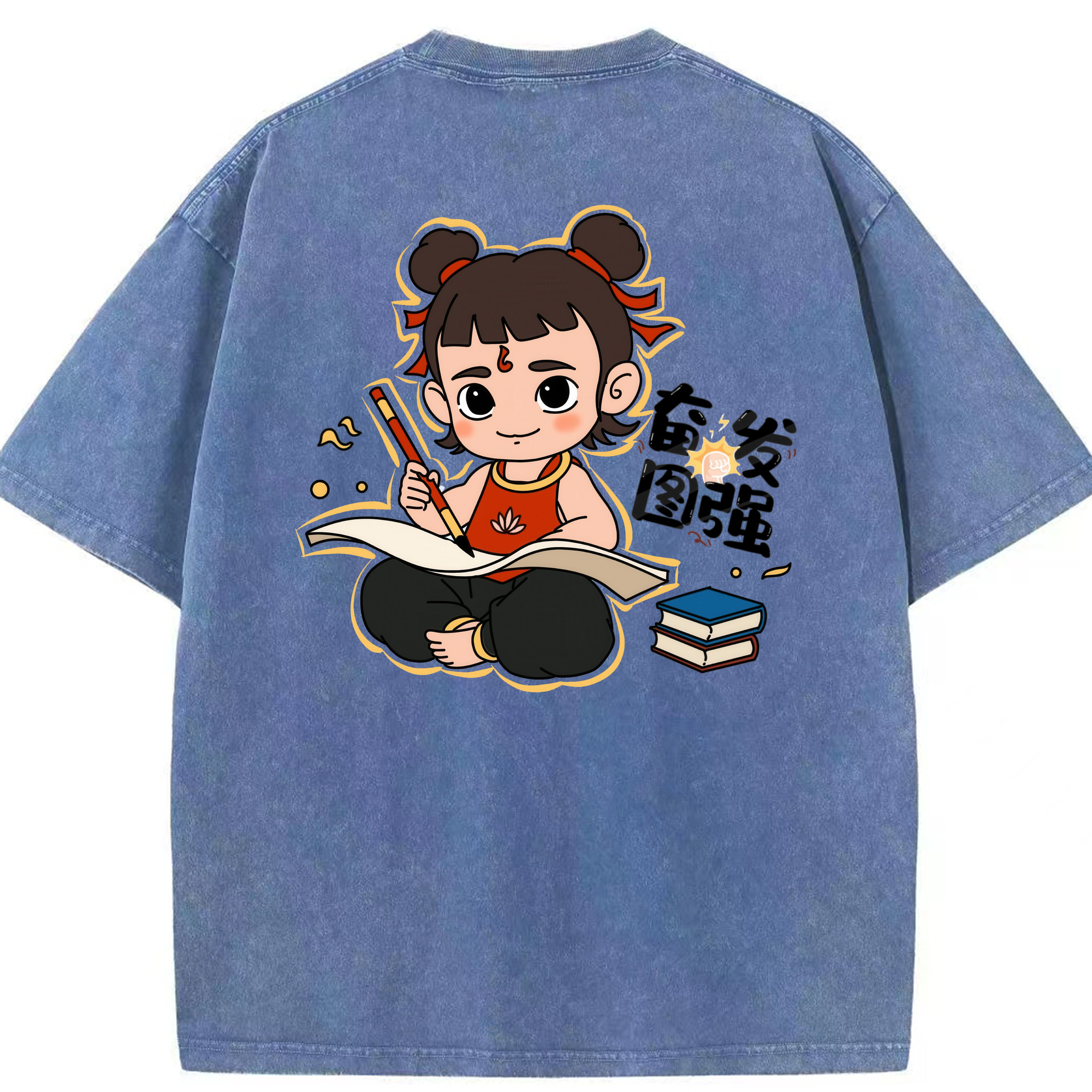（画像用） Ne Zha 2 ナタ 魔童の大暴れ 綿100% ヴィンテージ風 半袖Tシャツ（背面プリント）