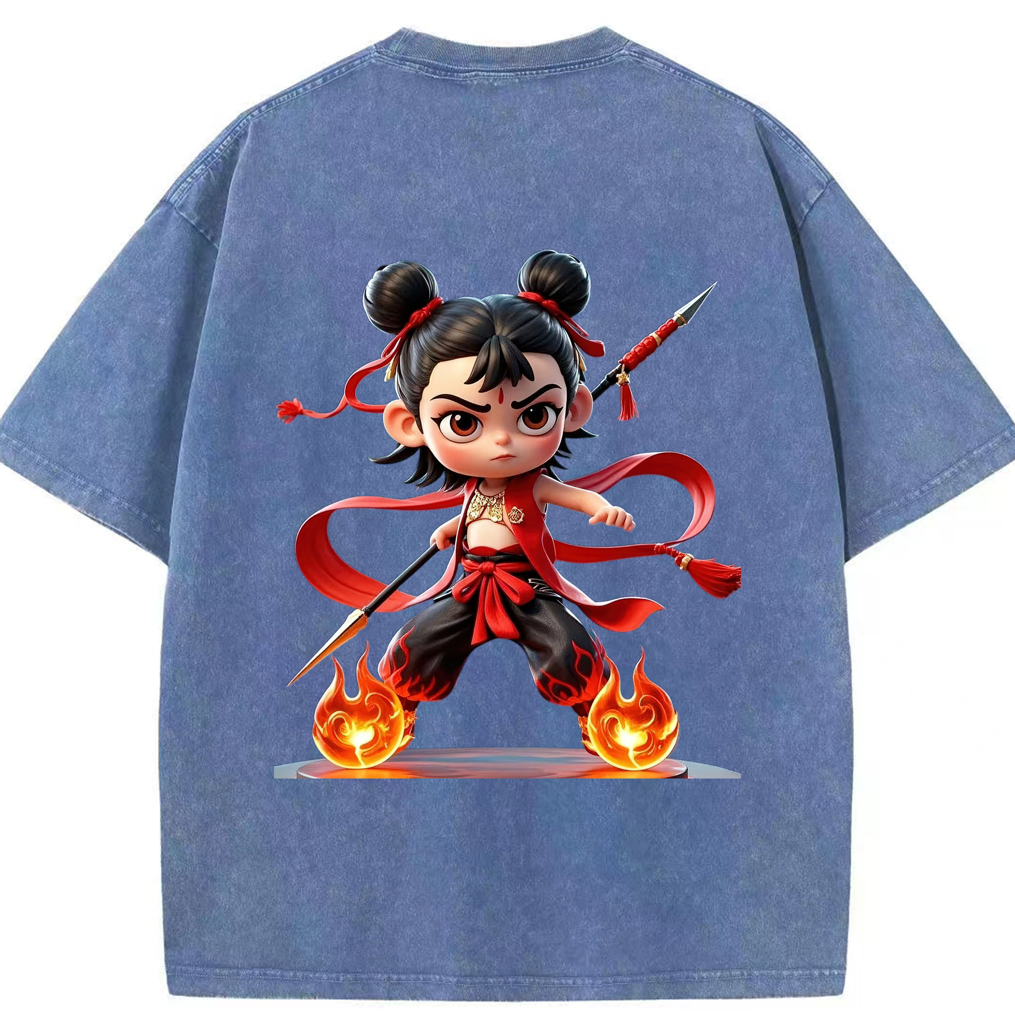 （画像用） Ne Zha 2 ナタ 魔童の大暴れ 綿100% ヴィンテージ風 半袖Tシャツ（背面プリント）