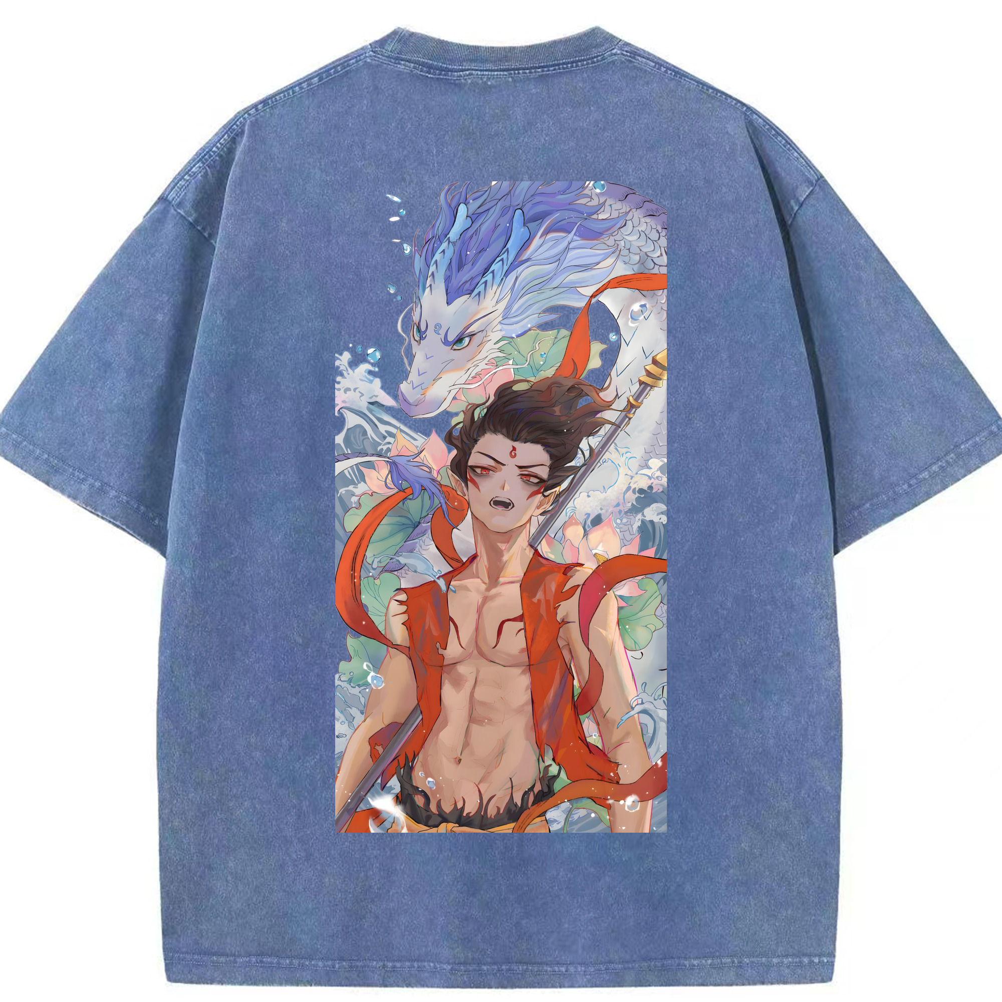 （画像用） Ne Zha 2 ナタ 魔童の大暴れ 綿100% ヴィンテージ風 半袖Tシャツ（背面プリント）