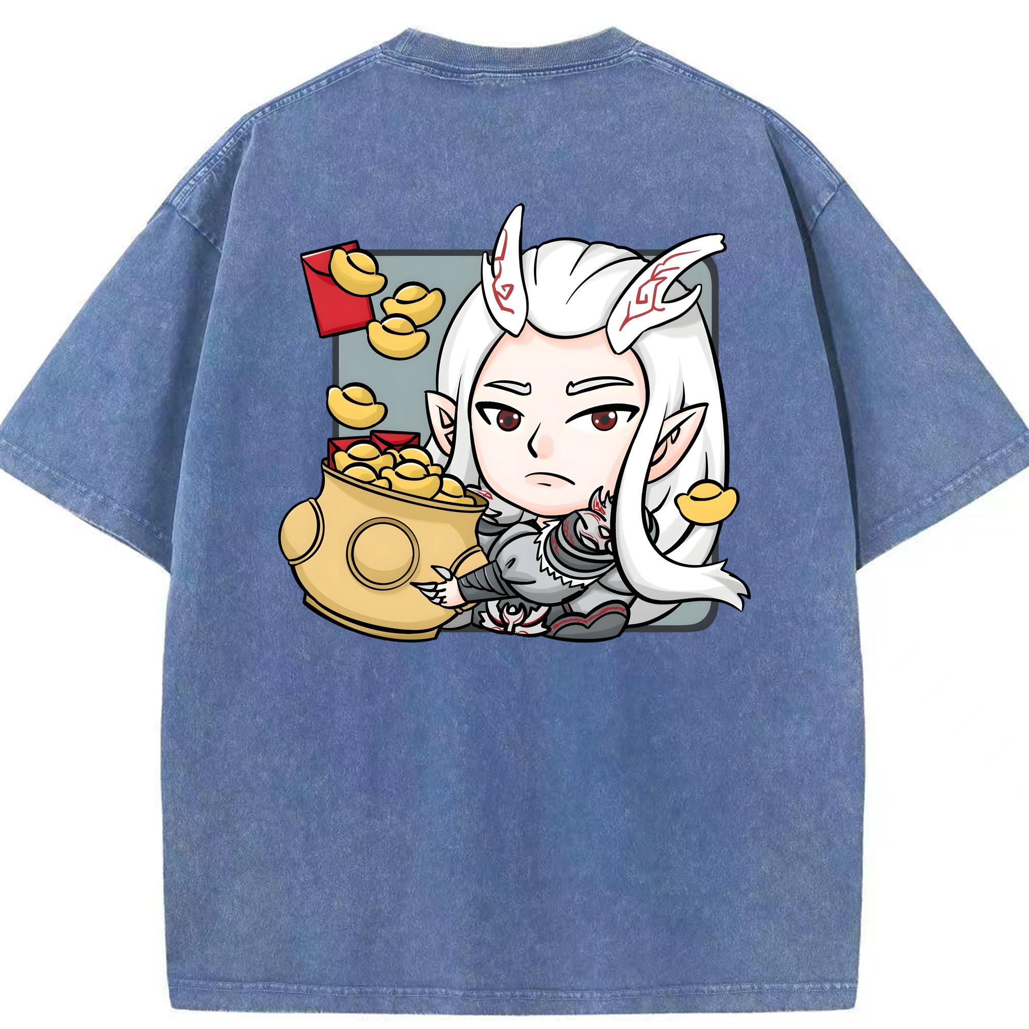 （画像用） Ne Zha 2 ナタ 魔童の大暴れ 綿100% ヴィンテージ風 半袖Tシャツ（背面プリント）