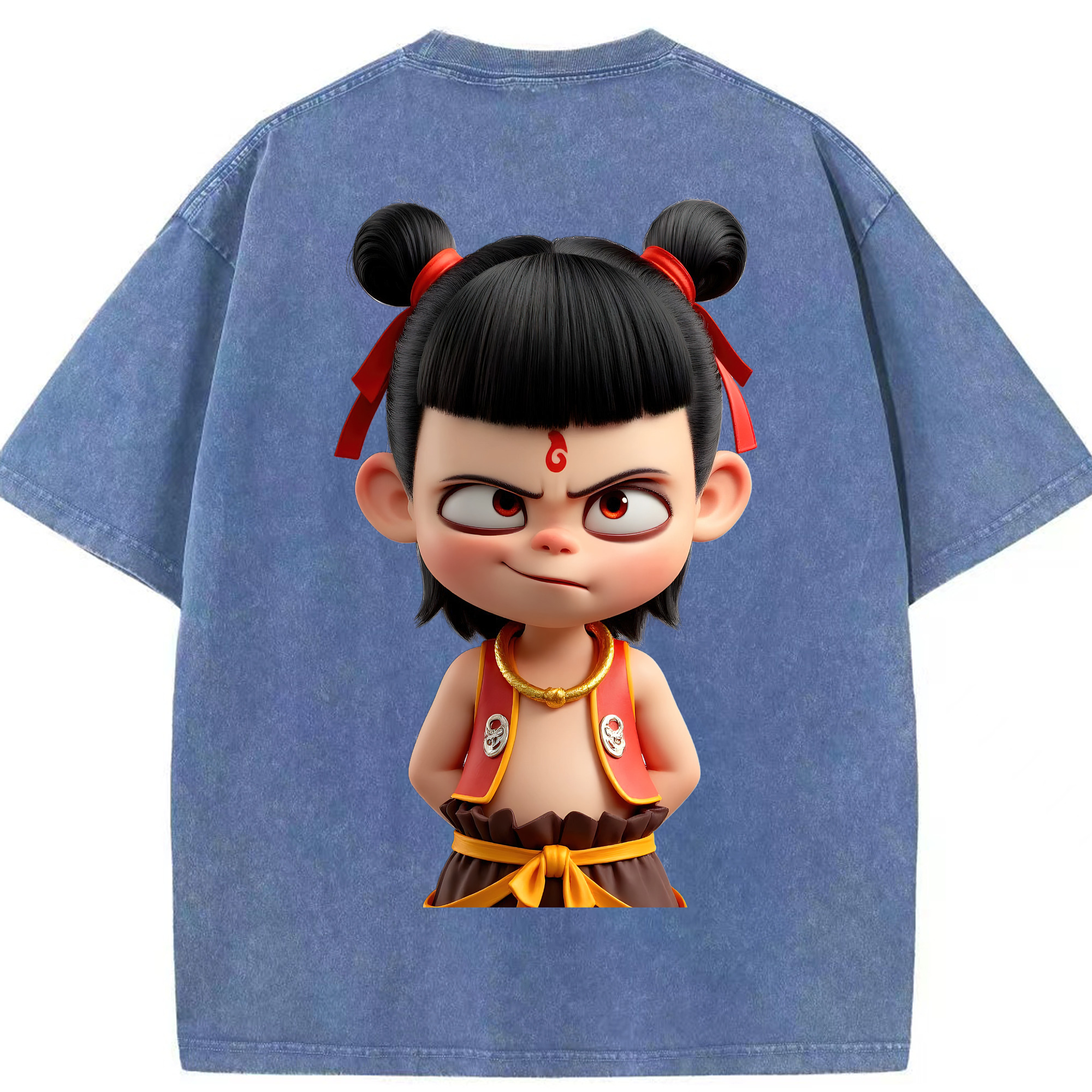 （画像用） Ne Zha 2 ナタ 魔童の大暴れ 綿100% ヴィンテージ風 半袖Tシャツ（背面プリント）