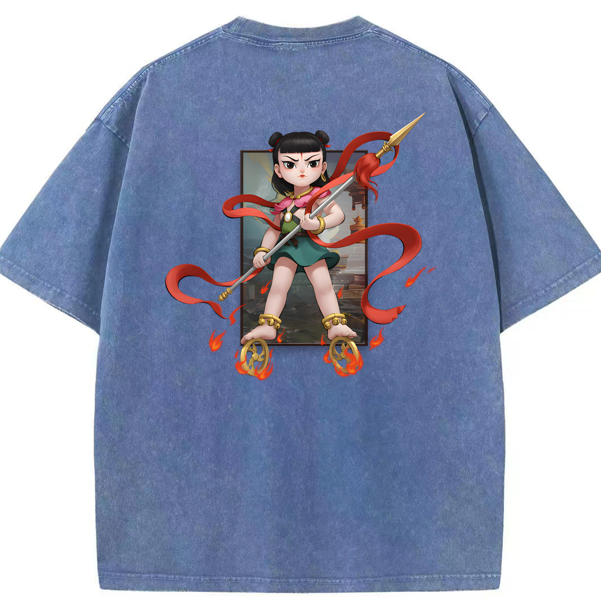 （画像用） Ne Zha 2 ナタ 魔童の大暴れ 綿100% ヴィンテージ風 半袖Tシャツ（背面プリント）