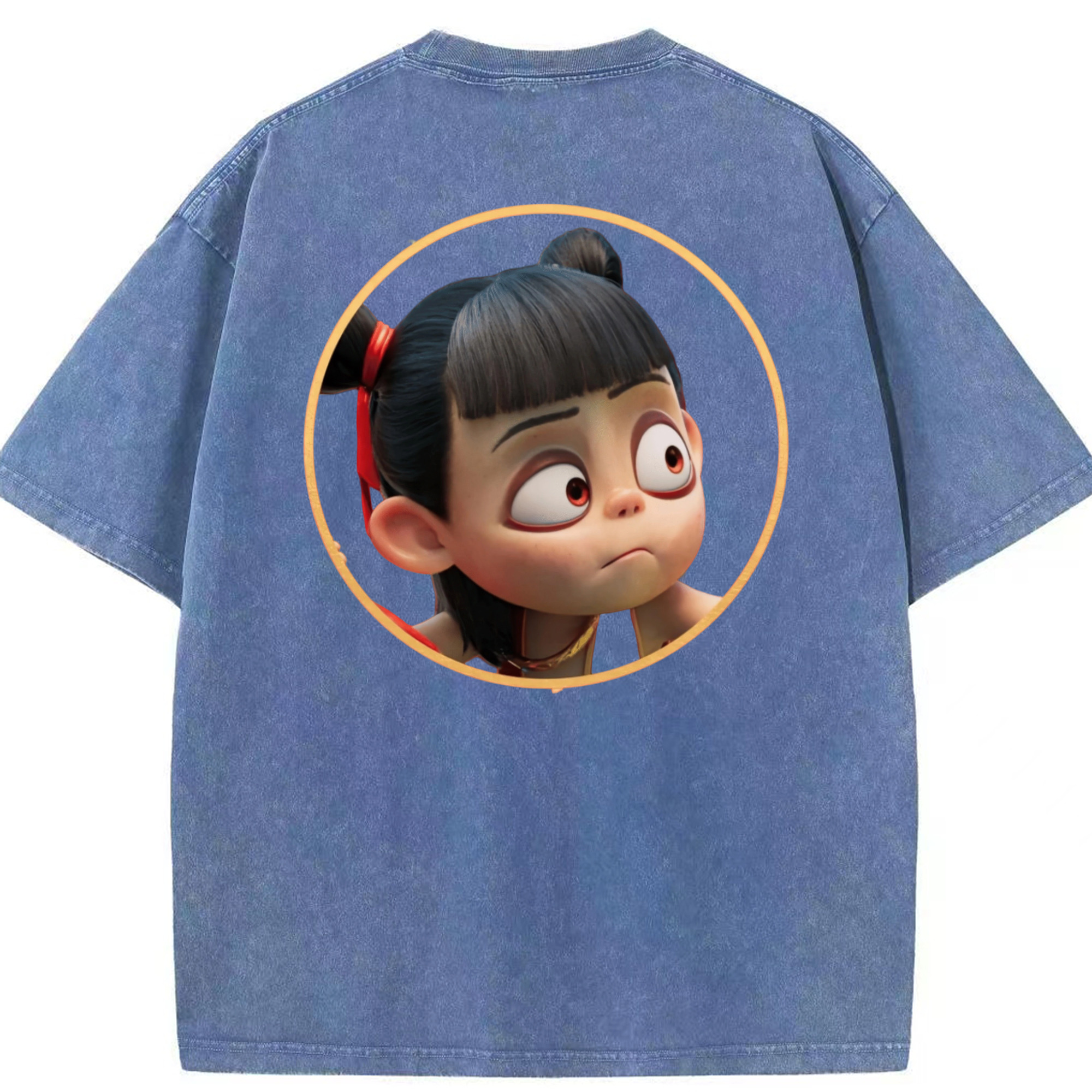 （画像用） Ne Zha 2 ナタ 魔童の大暴れ 綿100% ヴィンテージ風 半袖Tシャツ（背面プリント）