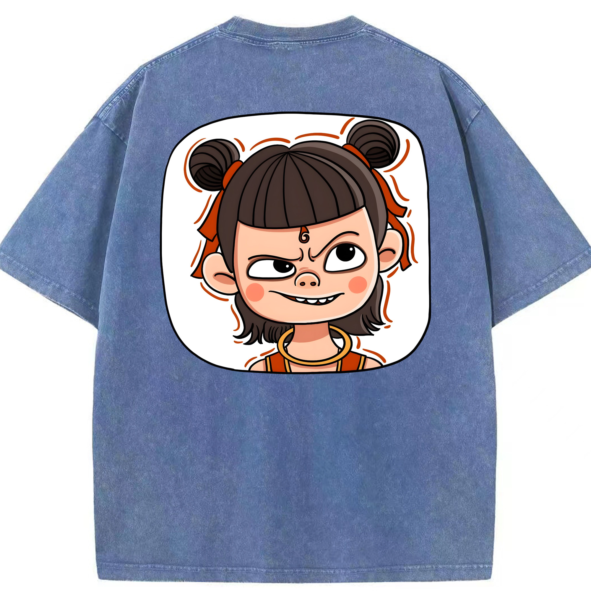 （画像用） Ne Zha 2 ナタ 魔童の大暴れ 綿100% ヴィンテージ風 半袖Tシャツ（背面プリント）