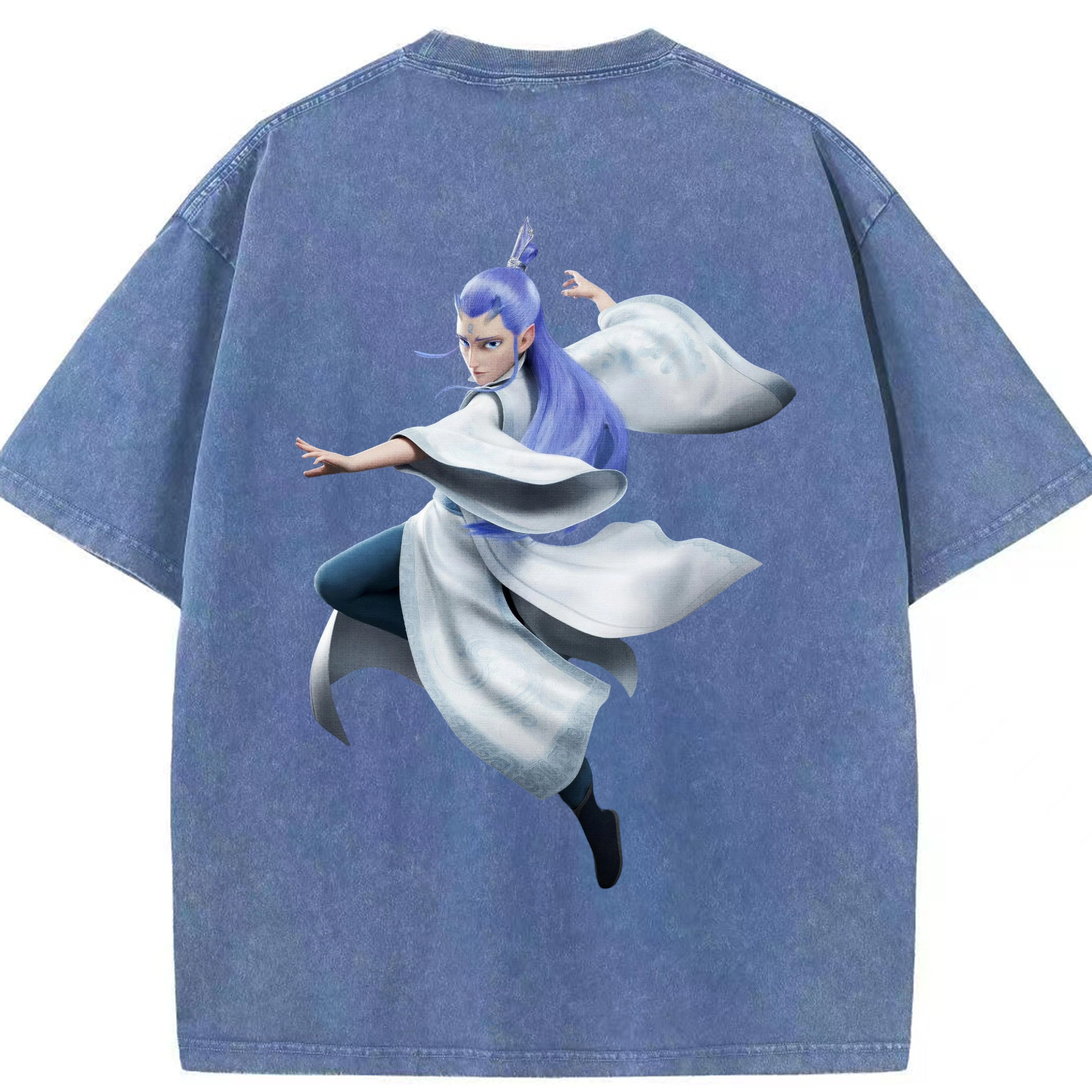 （画像用） Ne Zha 2 ナタ 魔童の大暴れ 綿100% ヴィンテージ風 半袖Tシャツ（背面プリント）