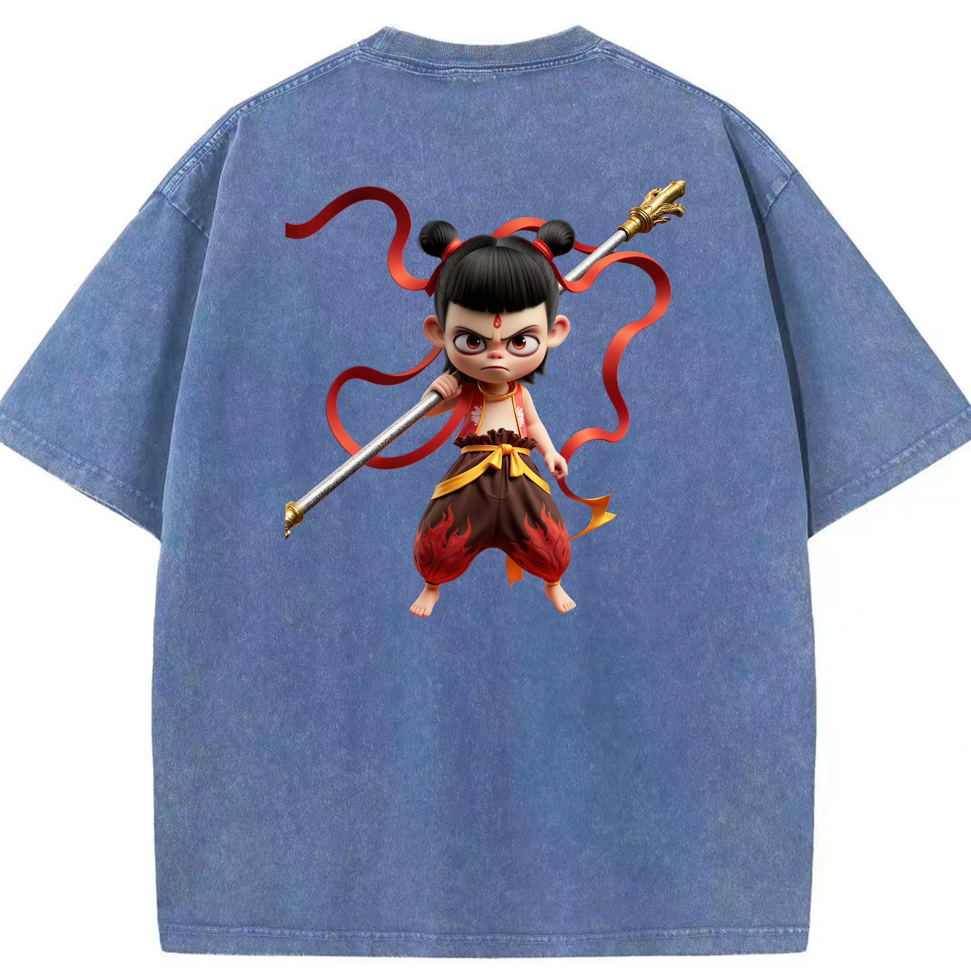 （画像用） Ne Zha 2 ナタ 魔童の大暴れ 綿100% ヴィンテージ風 半袖Tシャツ（背面プリント）
