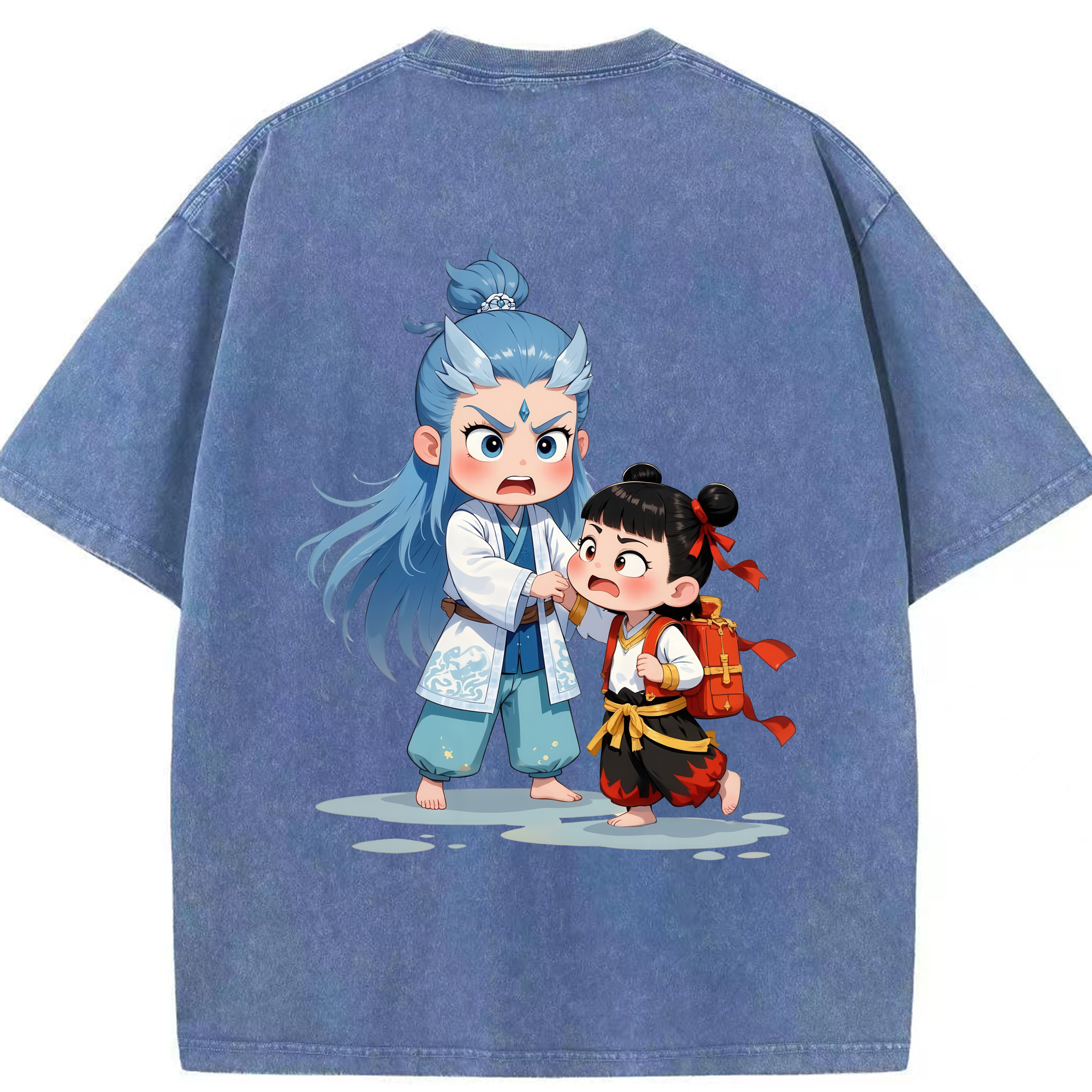 （画像用） Ne Zha 2 ナタ 魔童の大暴れ 綿100% ヴィンテージ風 半袖Tシャツ（背面プリント）