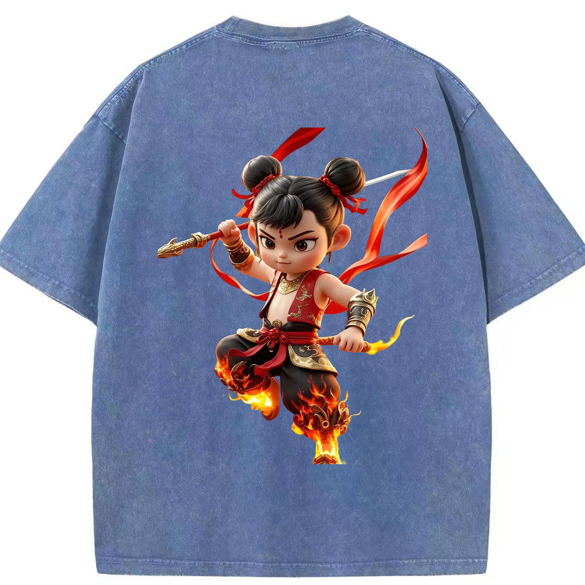 （画像用） Ne Zha 2 ナタ 魔童の大暴れ 綿100% ヴィンテージ風 半袖Tシャツ（背面プリント）