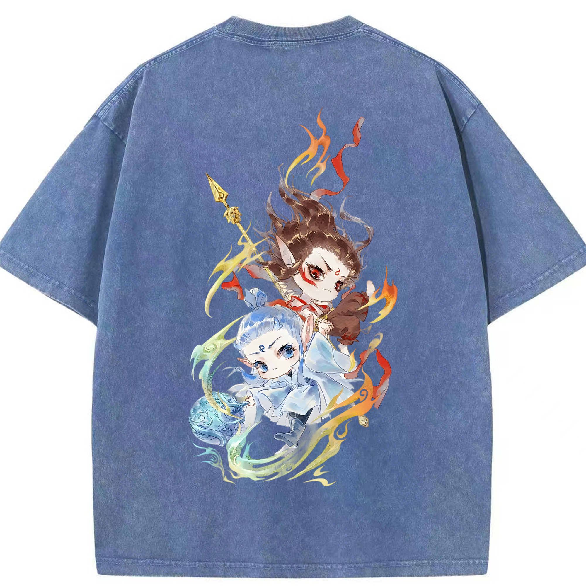 （画像用） Ne Zha 2 ナタ 魔童の大暴れ 綿100% ヴィンテージ風 半袖Tシャツ（背面プリント）
