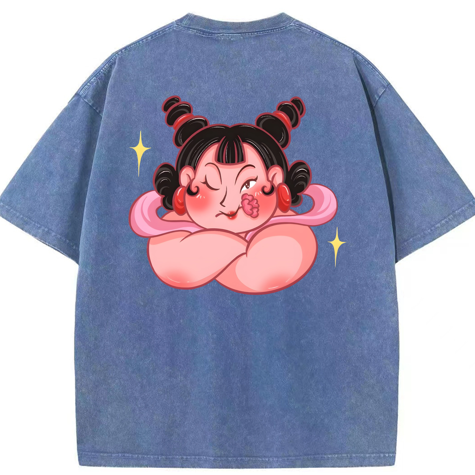 （画像用） Ne Zha 2 ナタ 魔童の大暴れ 綿100% ヴィンテージ風 半袖Tシャツ（背面プリント）