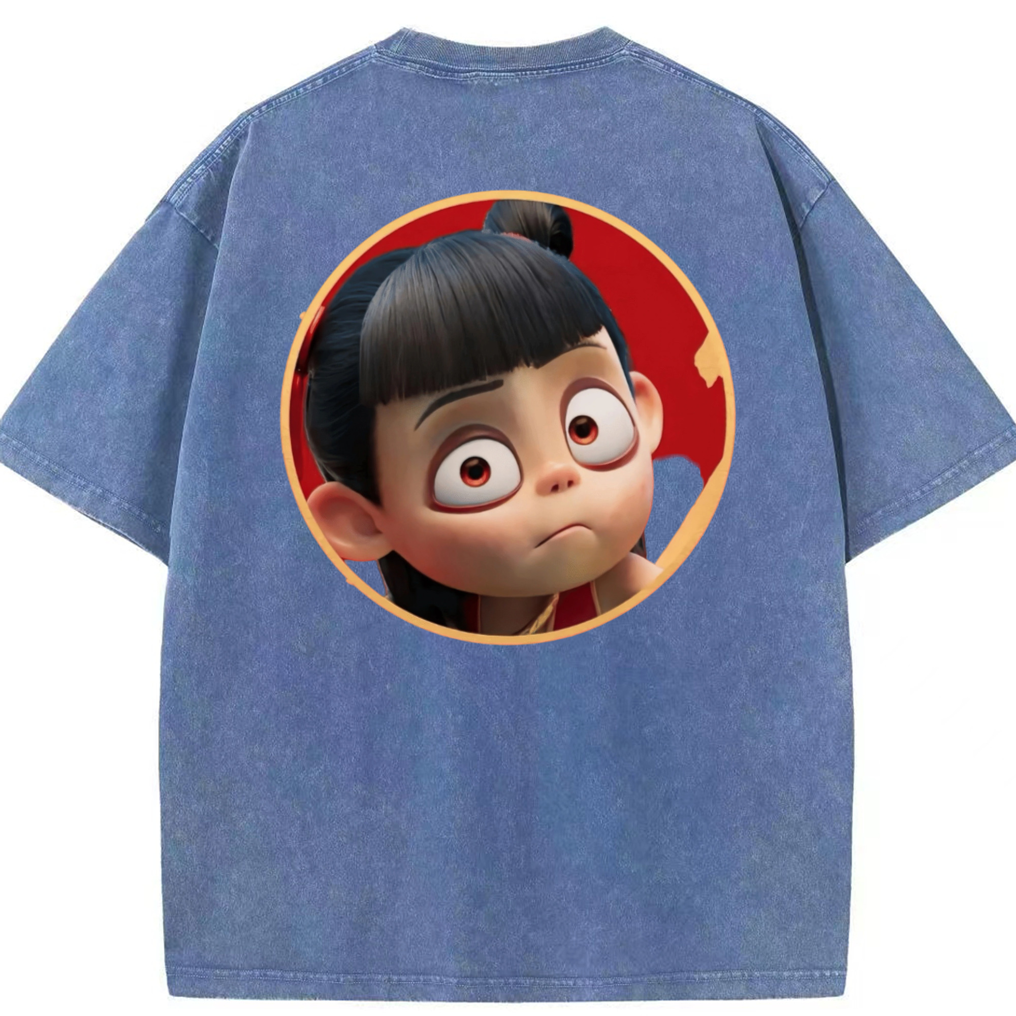 （画像用） Ne Zha 2 ナタ 魔童の大暴れ 綿100% ヴィンテージ風 半袖Tシャツ（背面プリント）