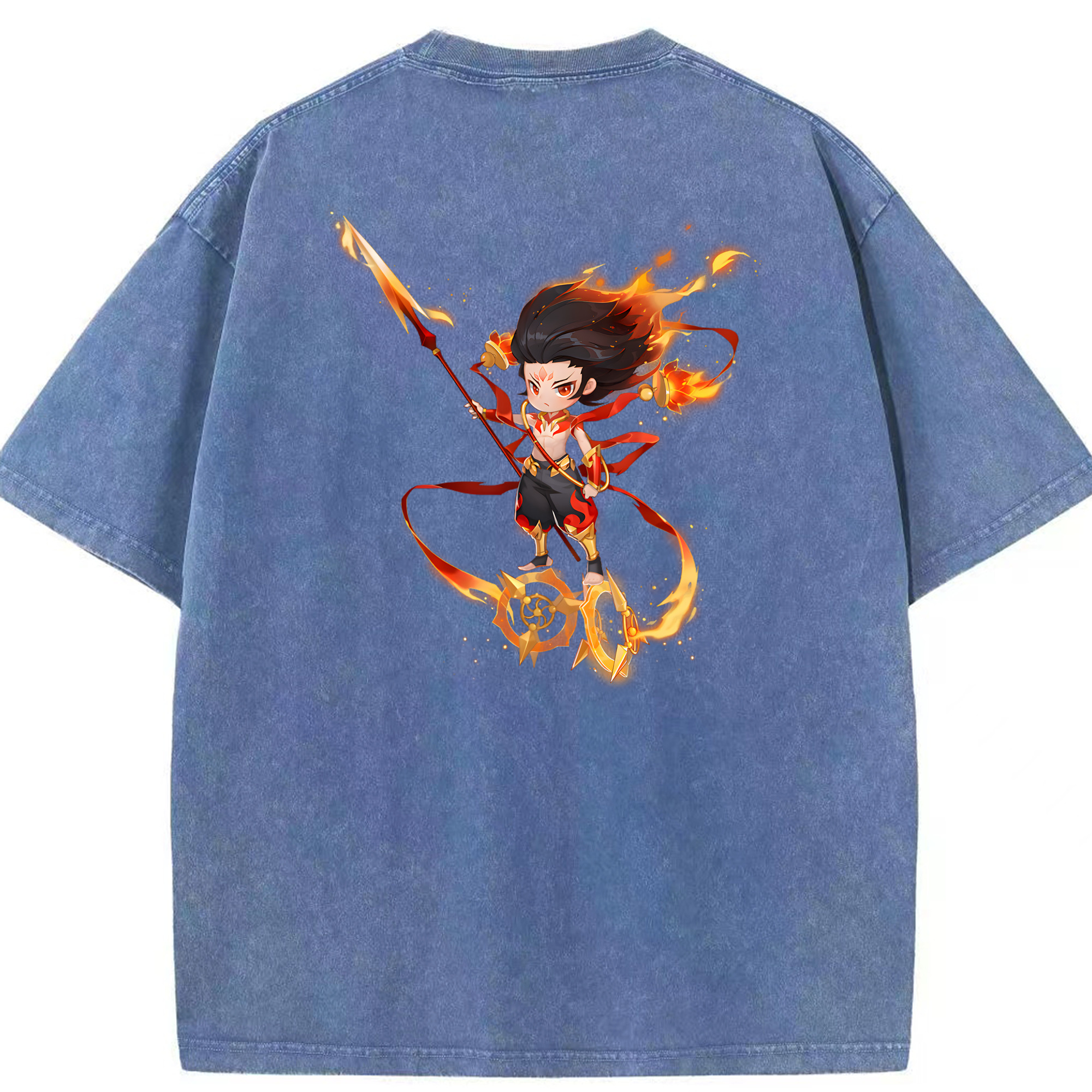 （画像用） Ne Zha 2 ナタ 魔童の大暴れ 綿100% ヴィンテージ風 半袖Tシャツ（背面プリント）