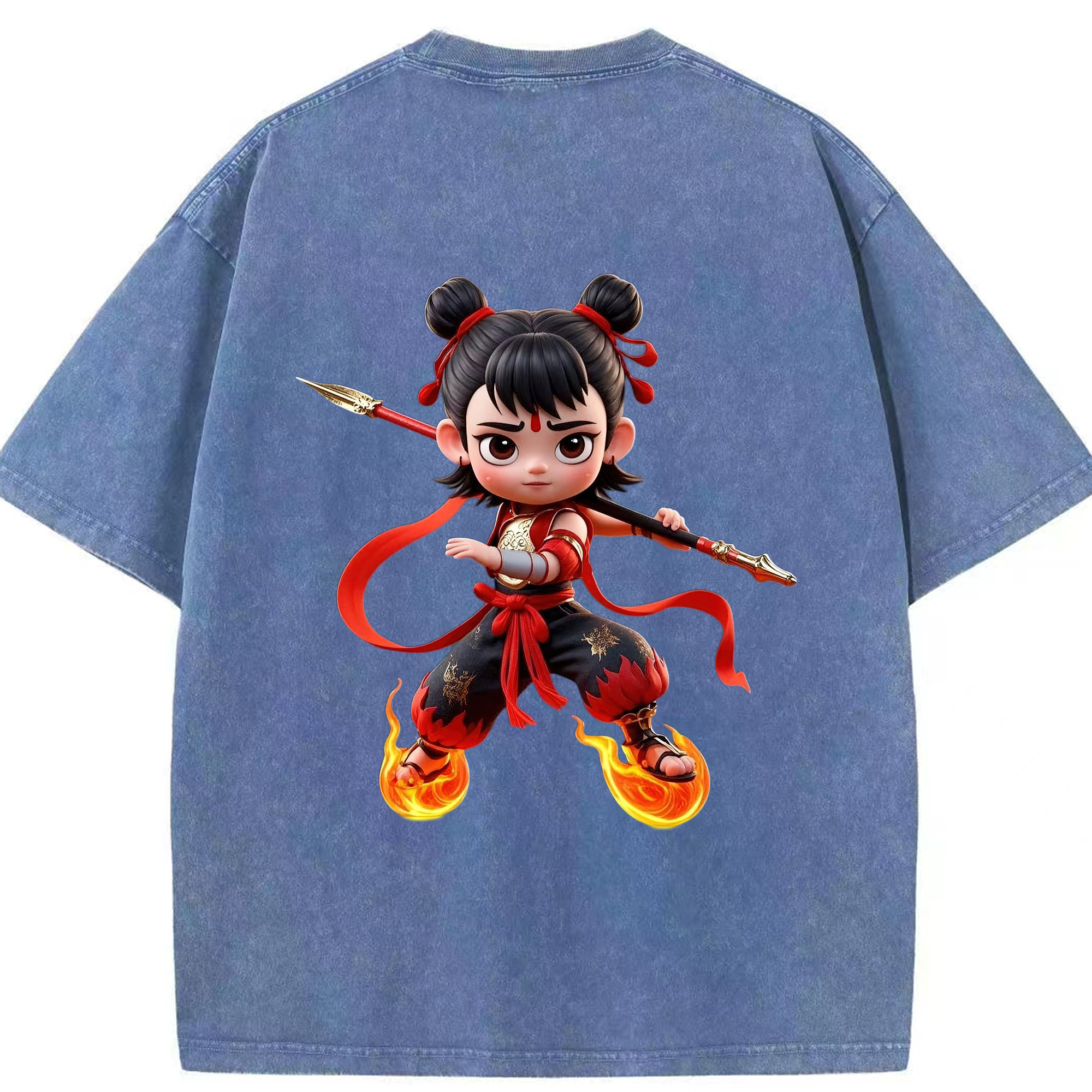（画像用） Ne Zha 2 ナタ 魔童の大暴れ 綿100% ヴィンテージ風 半袖Tシャツ（背面プリント）