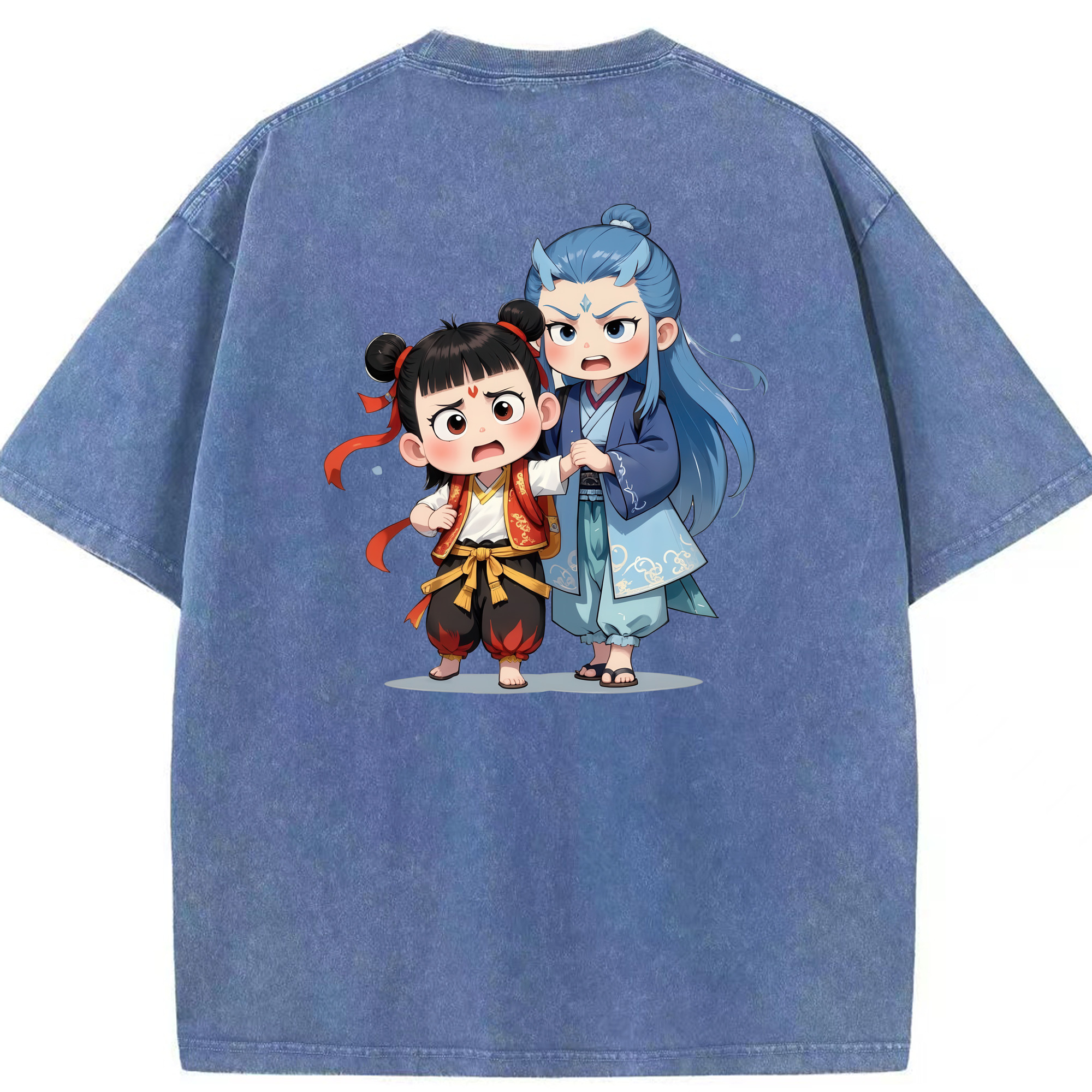 （画像用） Ne Zha 2 ナタ 魔童の大暴れ 綿100% ヴィンテージ風 半袖Tシャツ（背面プリント）