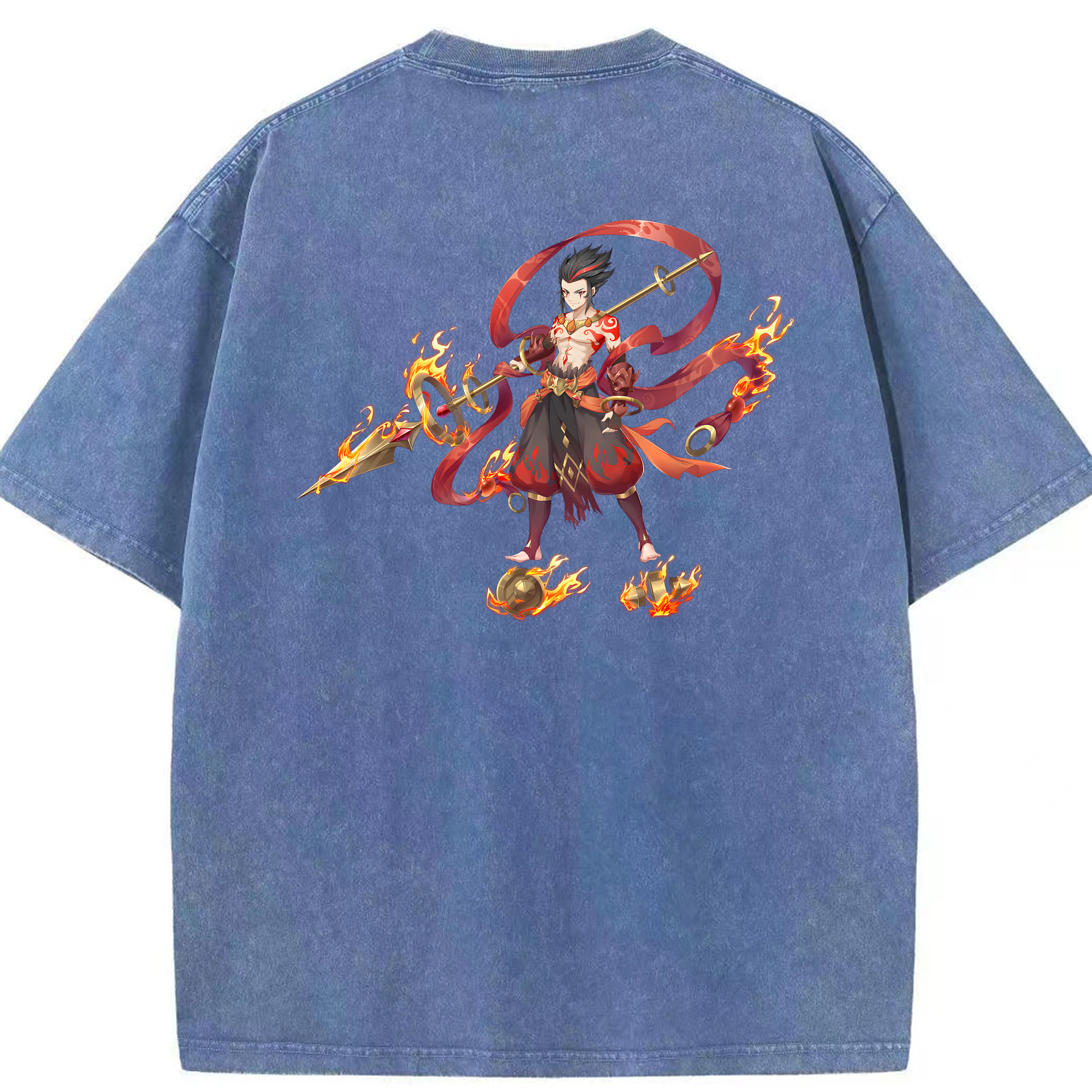 （画像用） Ne Zha 2 ナタ 魔童の大暴れ 綿100% ヴィンテージ風 半袖Tシャツ（背面プリント）