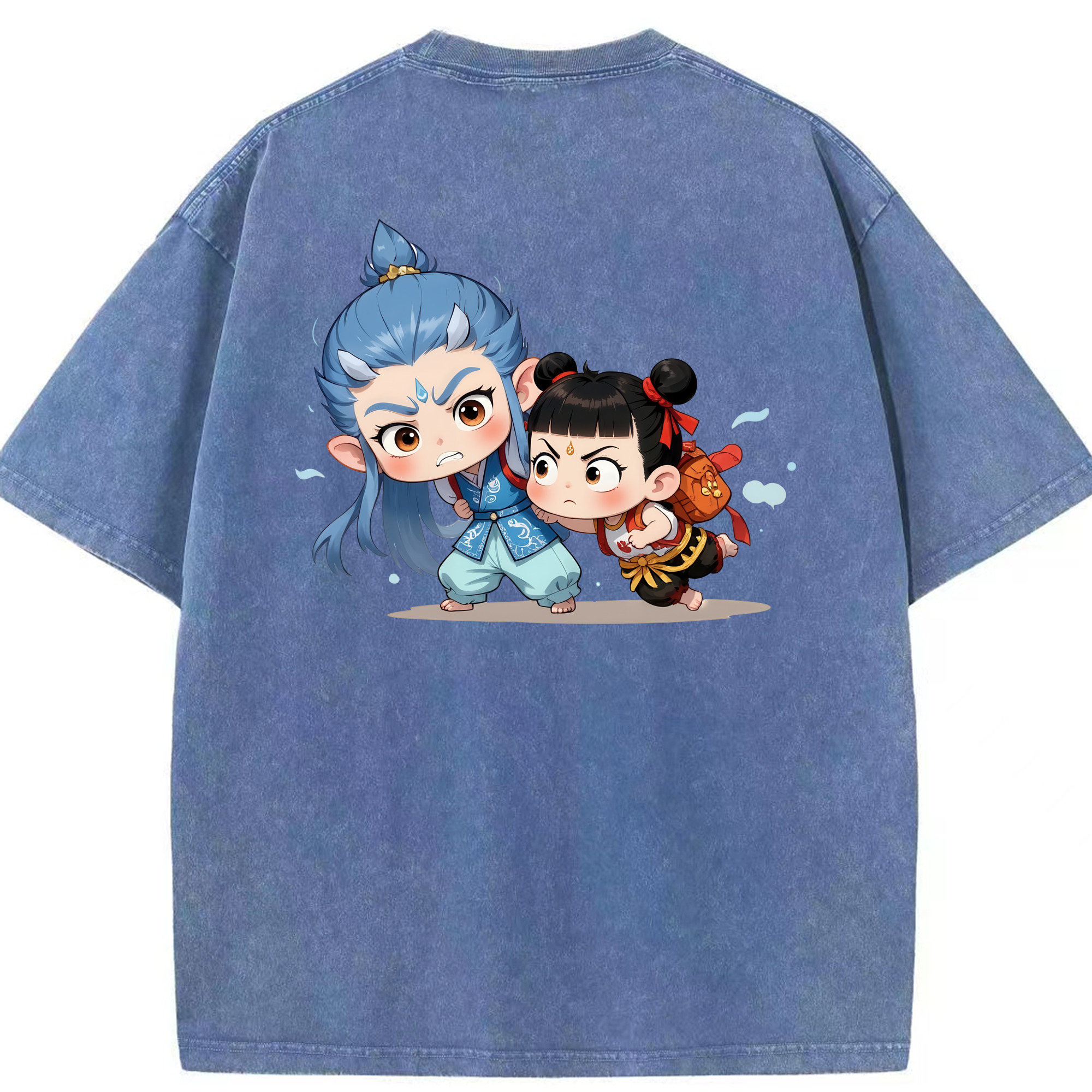 （画像用） Ne Zha 2 ナタ 魔童の大暴れ 綿100% ヴィンテージ風 半袖Tシャツ（背面プリント）