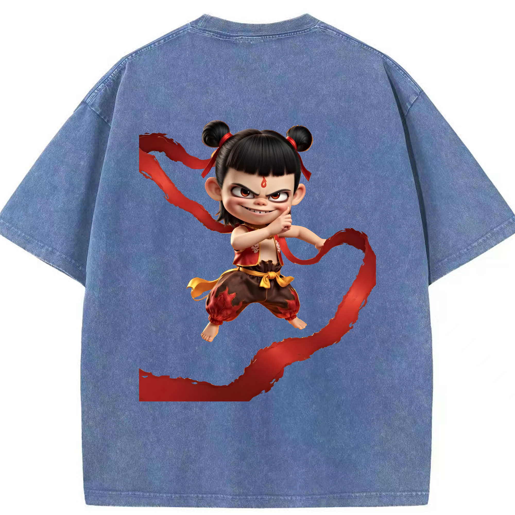 （画像用） Ne Zha 2 ナタ 魔童の大暴れ 綿100% ヴィンテージ風 半袖Tシャツ（背面プリント）