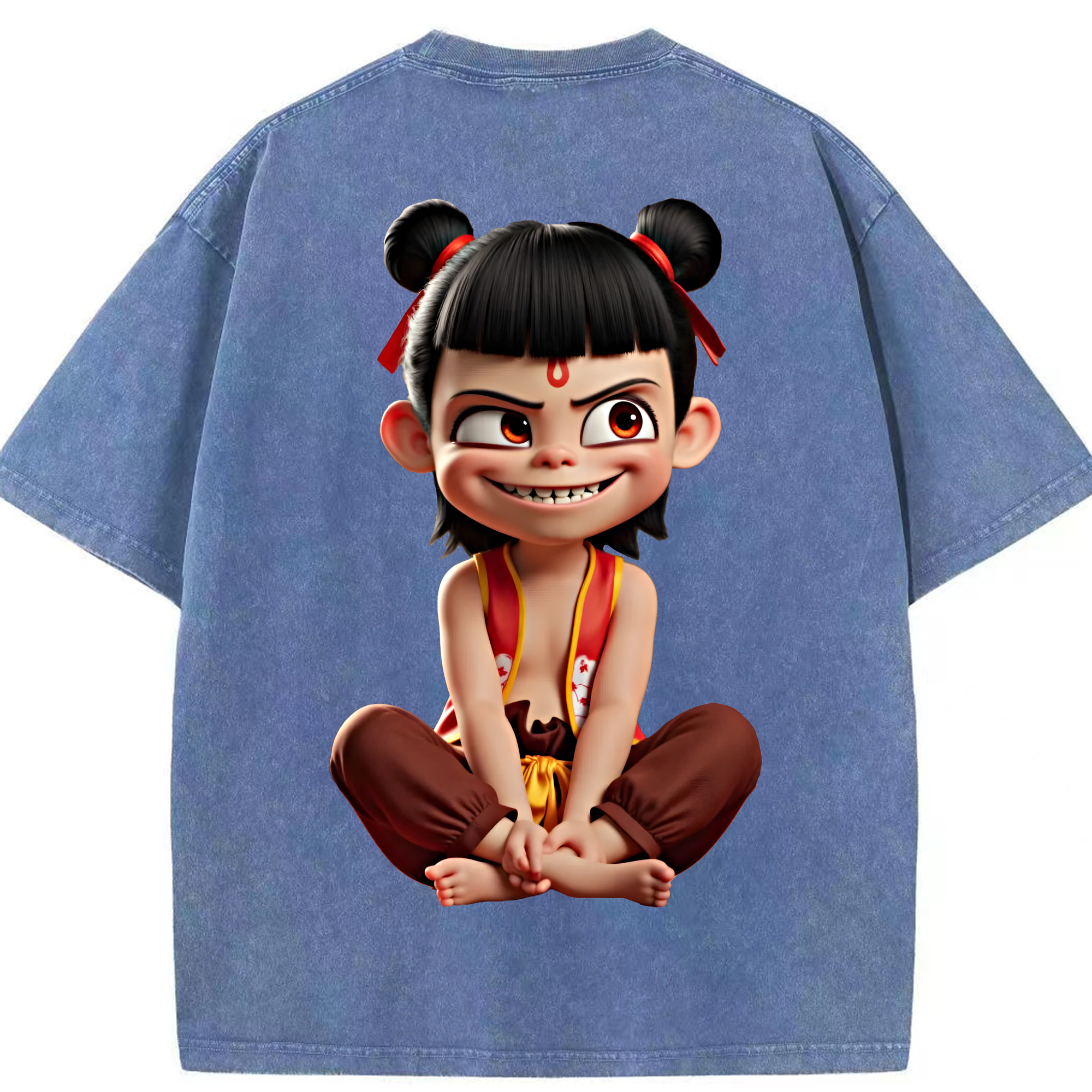 （画像用） Ne Zha 2 ナタ 魔童の大暴れ 綿100% ヴィンテージ風 半袖Tシャツ（背面プリント）