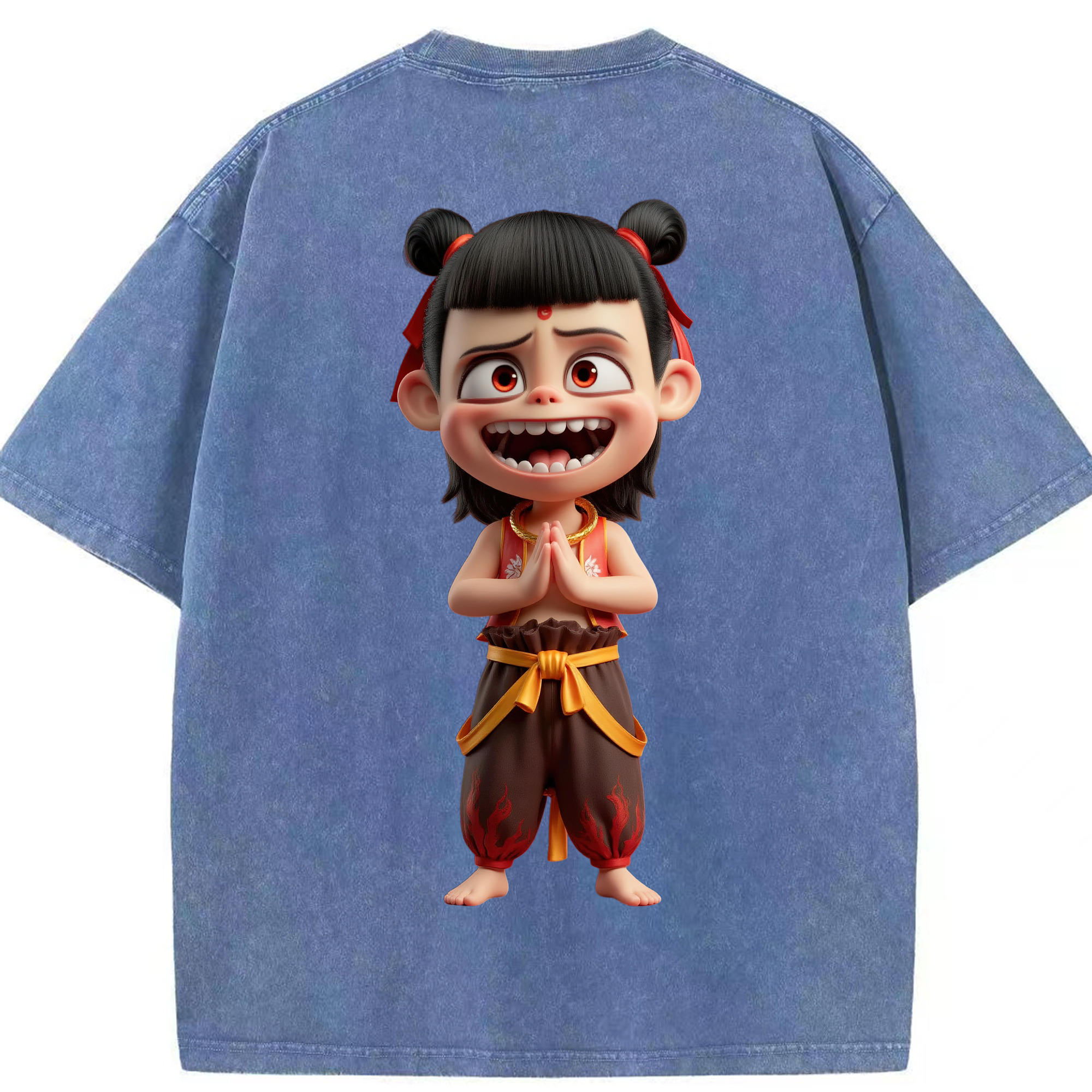 （画像用） Ne Zha 2 ナタ 魔童の大暴れ 綿100% ヴィンテージ風 半袖Tシャツ（背面プリント）