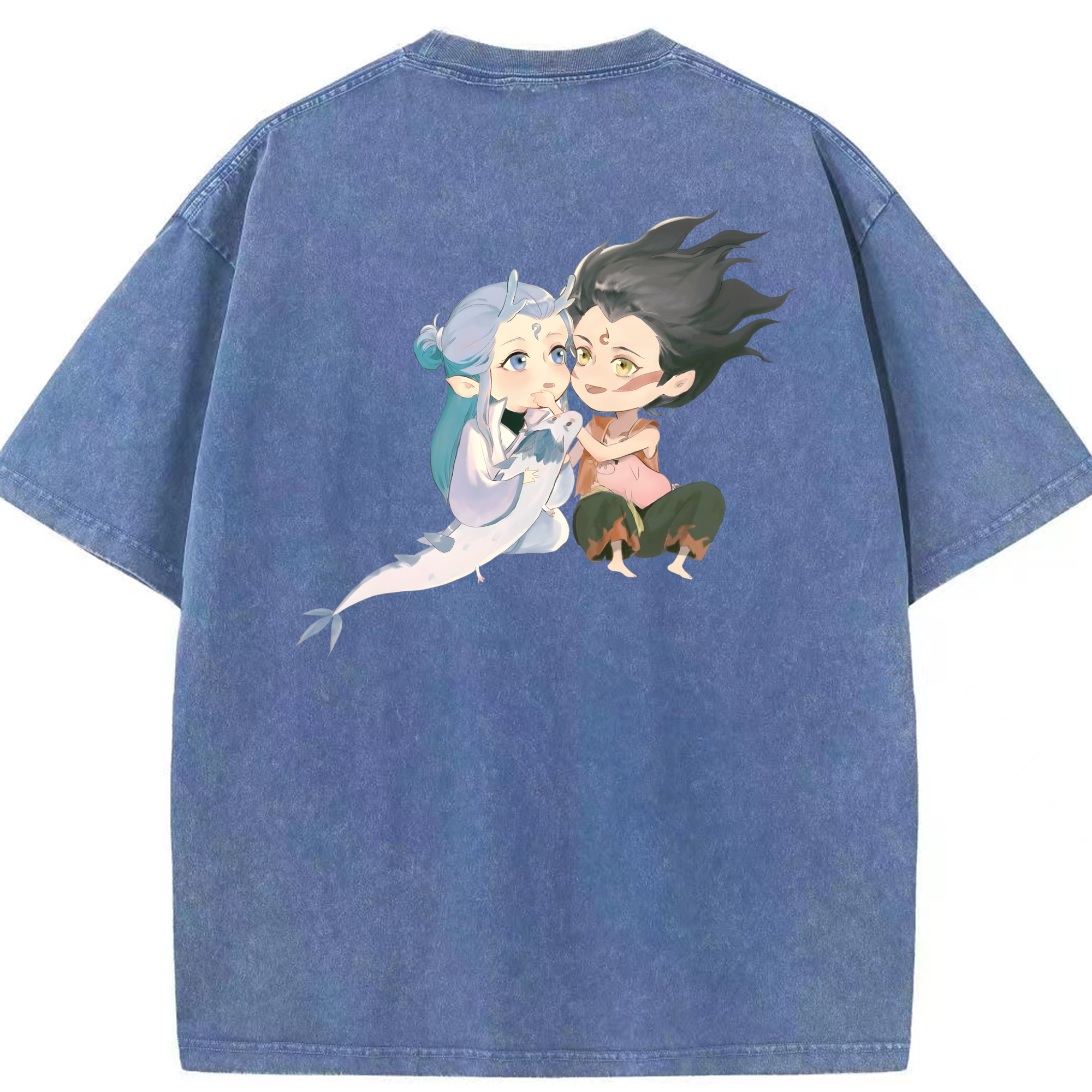 （画像用） Ne Zha 2 ナタ 魔童の大暴れ 綿100% ヴィンテージ風 半袖Tシャツ（背面プリント）