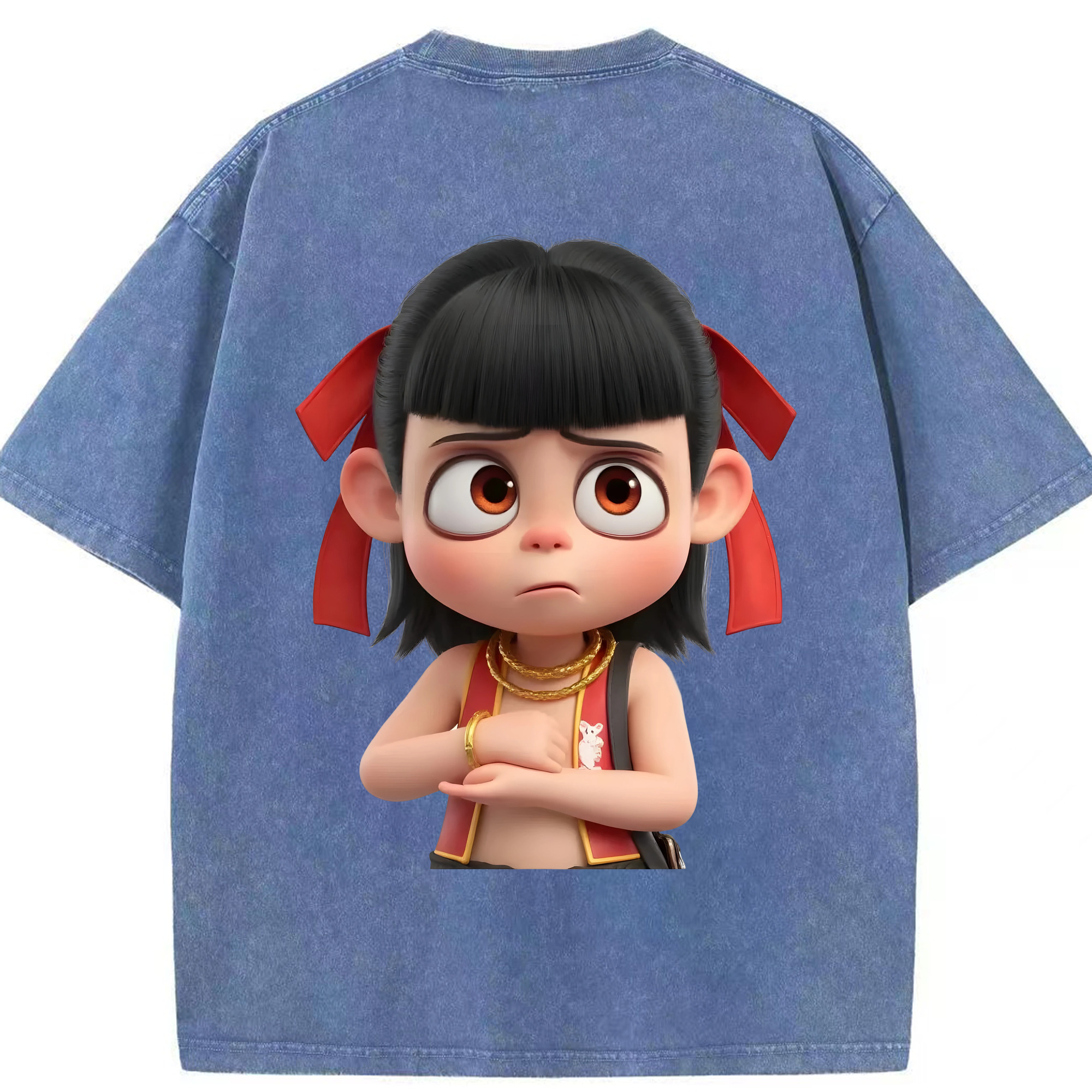 （画像用） Ne Zha 2 ナタ 魔童の大暴れ 綿100% ヴィンテージ風 半袖Tシャツ（背面プリント）