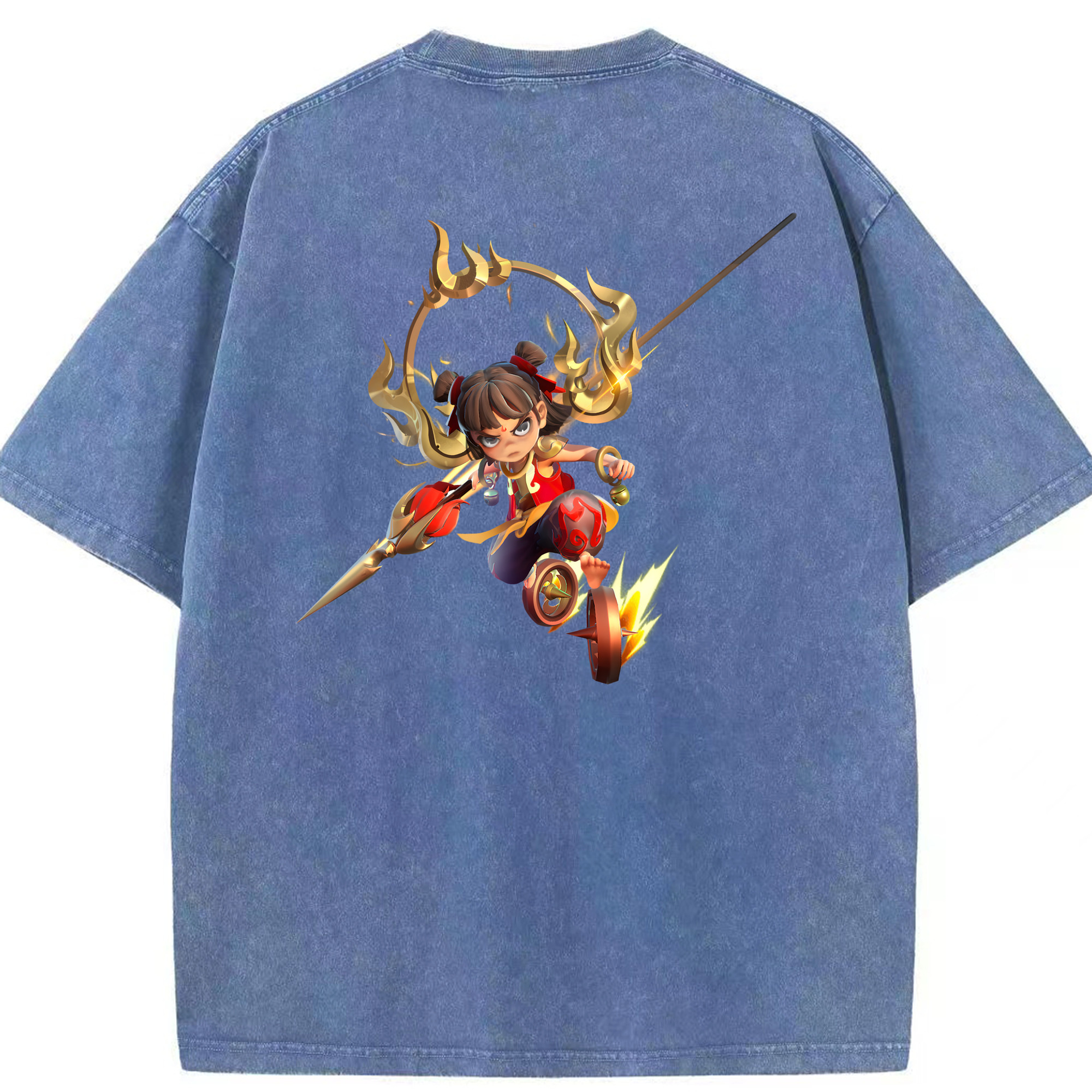 （画像用） Ne Zha 2 ナタ 魔童の大暴れ 綿100% ヴィンテージ風 半袖Tシャツ（背面プリント）