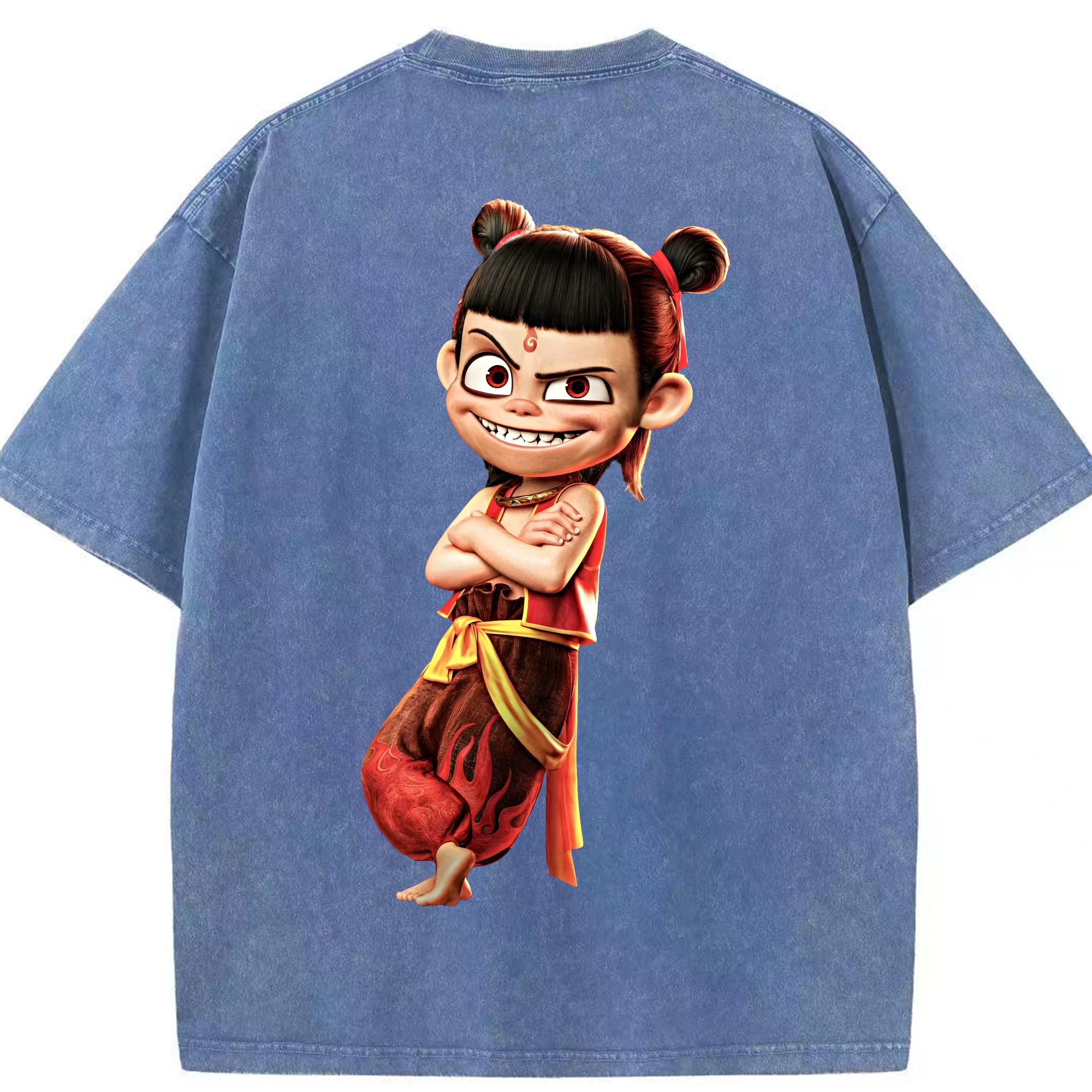（画像用） Ne Zha 2 ナタ 魔童の大暴れ 綿100% ヴィンテージ風 半袖Tシャツ（背面プリント）
