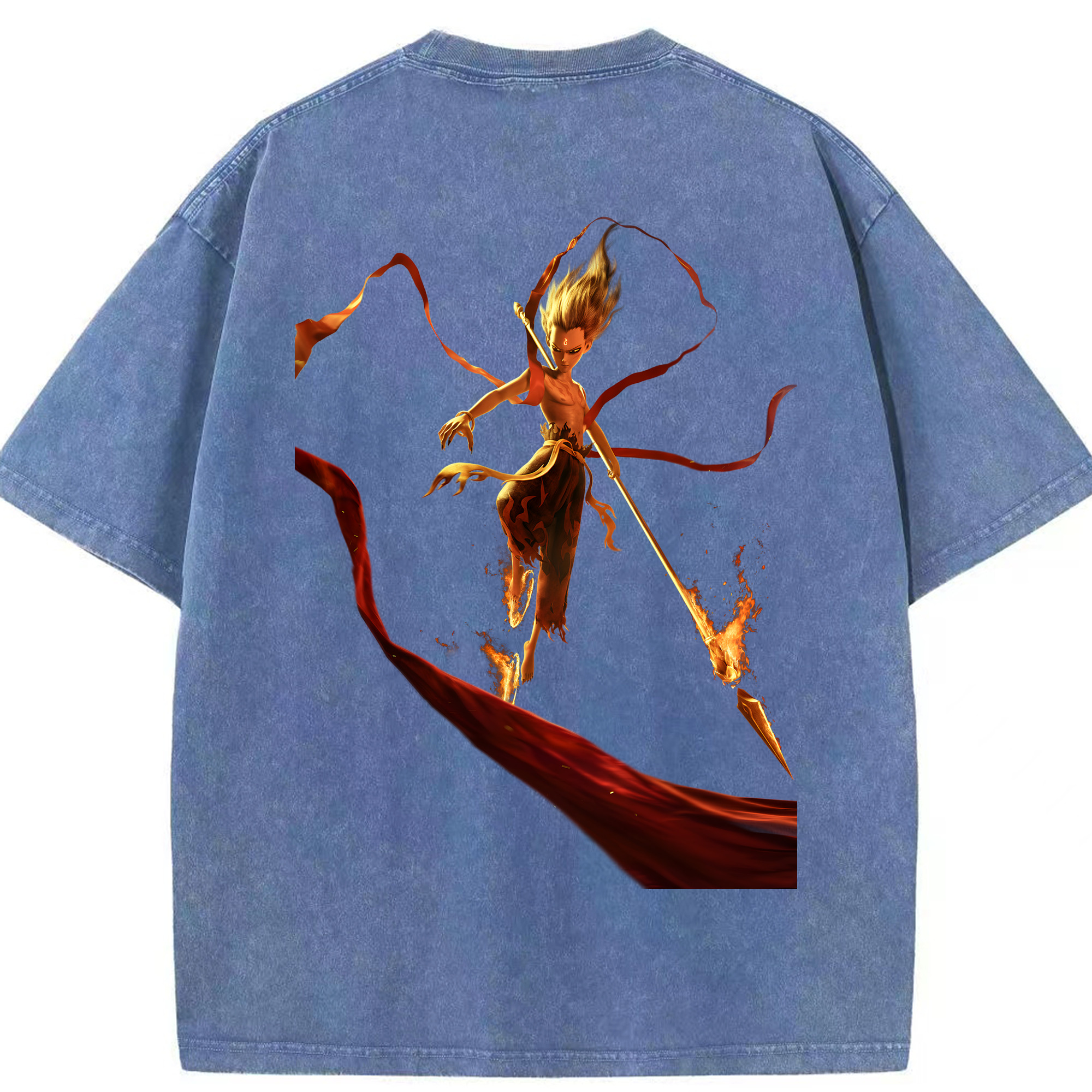 （画像用） Ne Zha 2 ナタ 魔童の大暴れ 綿100% ヴィンテージ風 半袖Tシャツ（背面プリント）