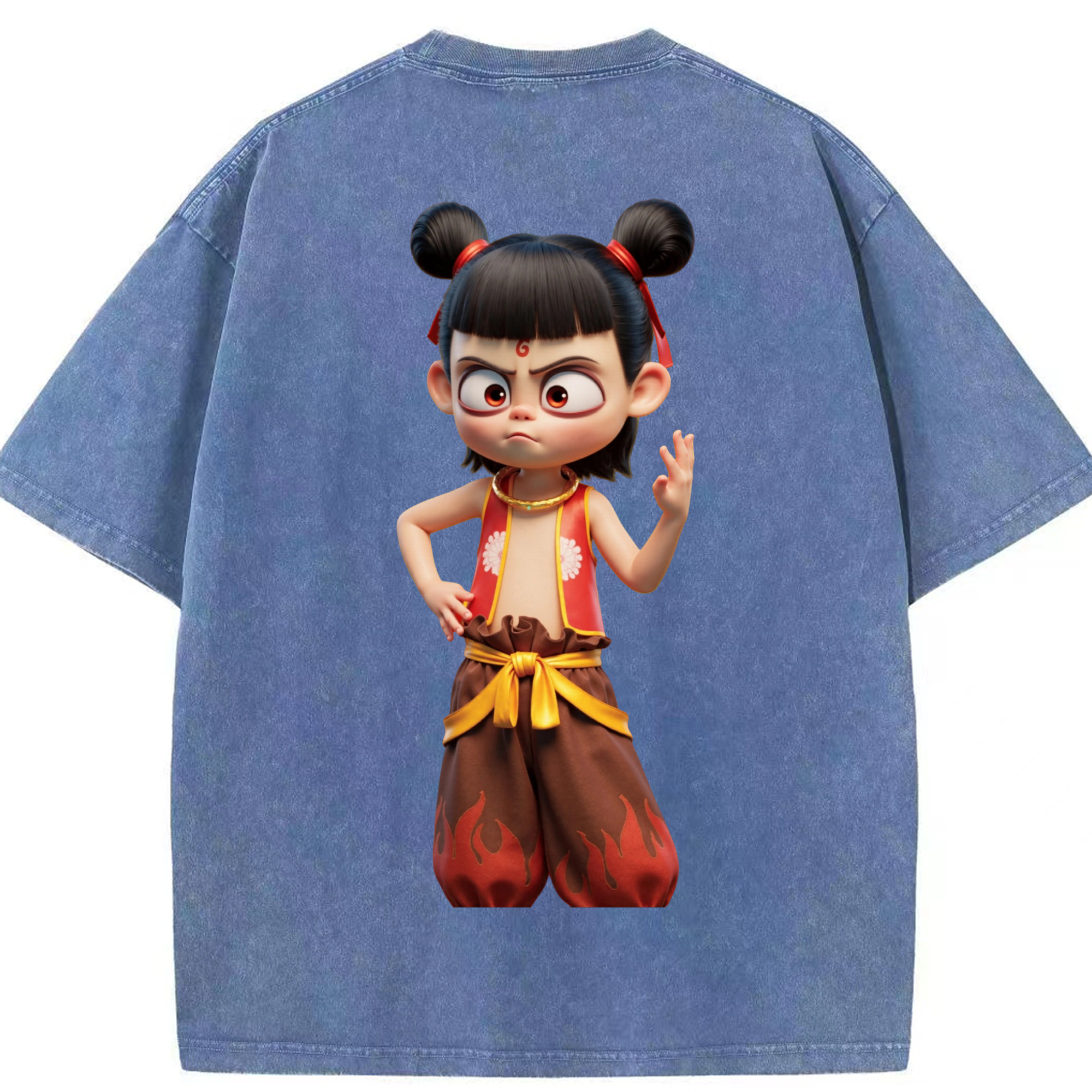 （画像用） Ne Zha 2 ナタ 魔童の大暴れ 綿100% ヴィンテージ風 半袖Tシャツ（背面プリント）