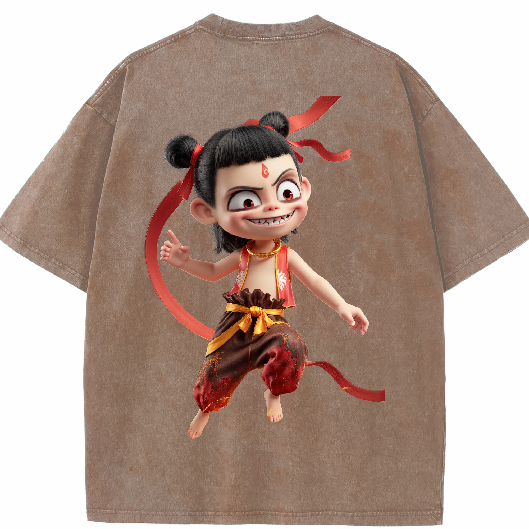 （画像用） Ne Zha 2 ナタ 魔童の大暴れ 綿100% ヴィンテージ風 半袖Tシャツ（背面プリント）