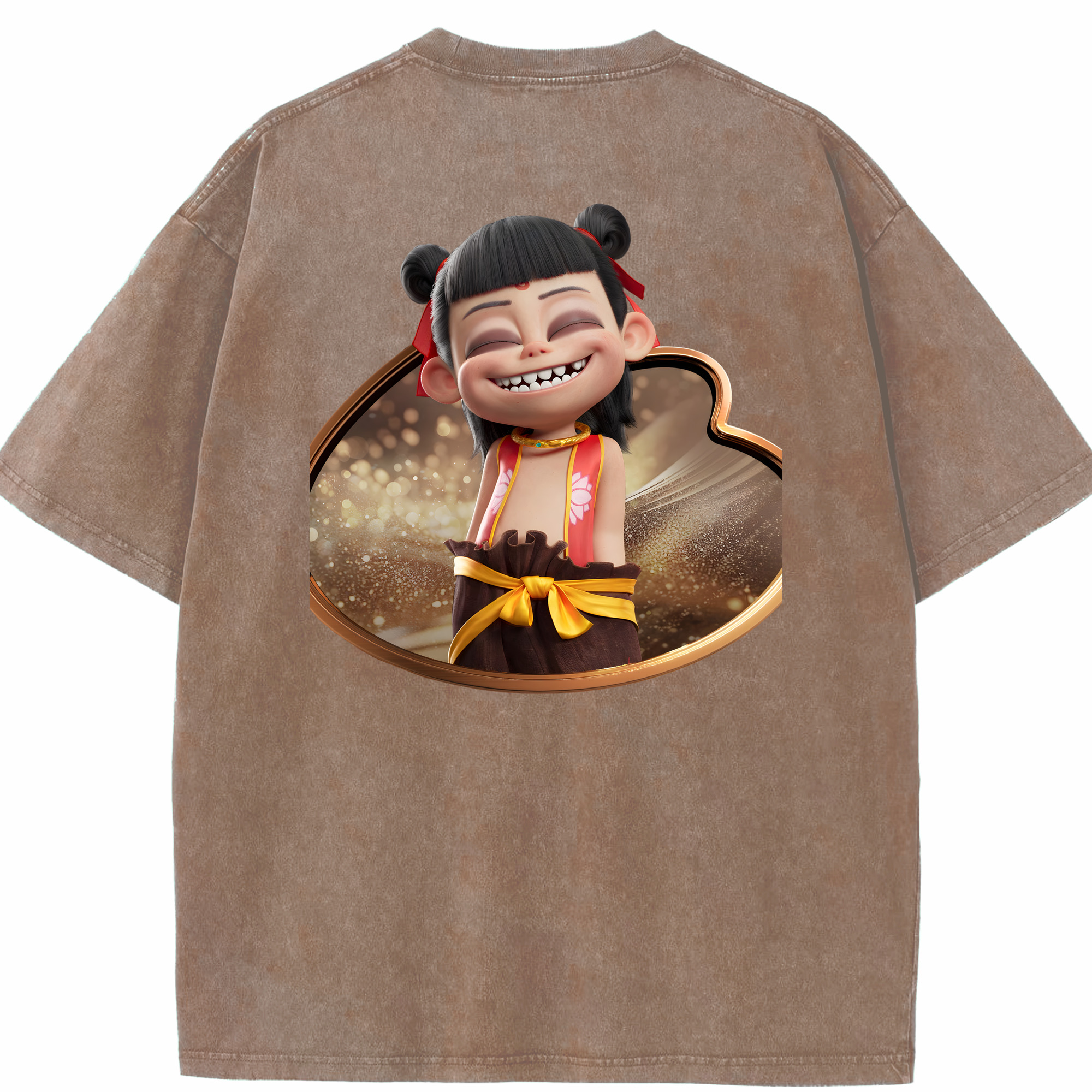 （画像用） Ne Zha 2 ナタ 魔童の大暴れ 綿100% ヴィンテージ風 半袖Tシャツ（背面プリント）