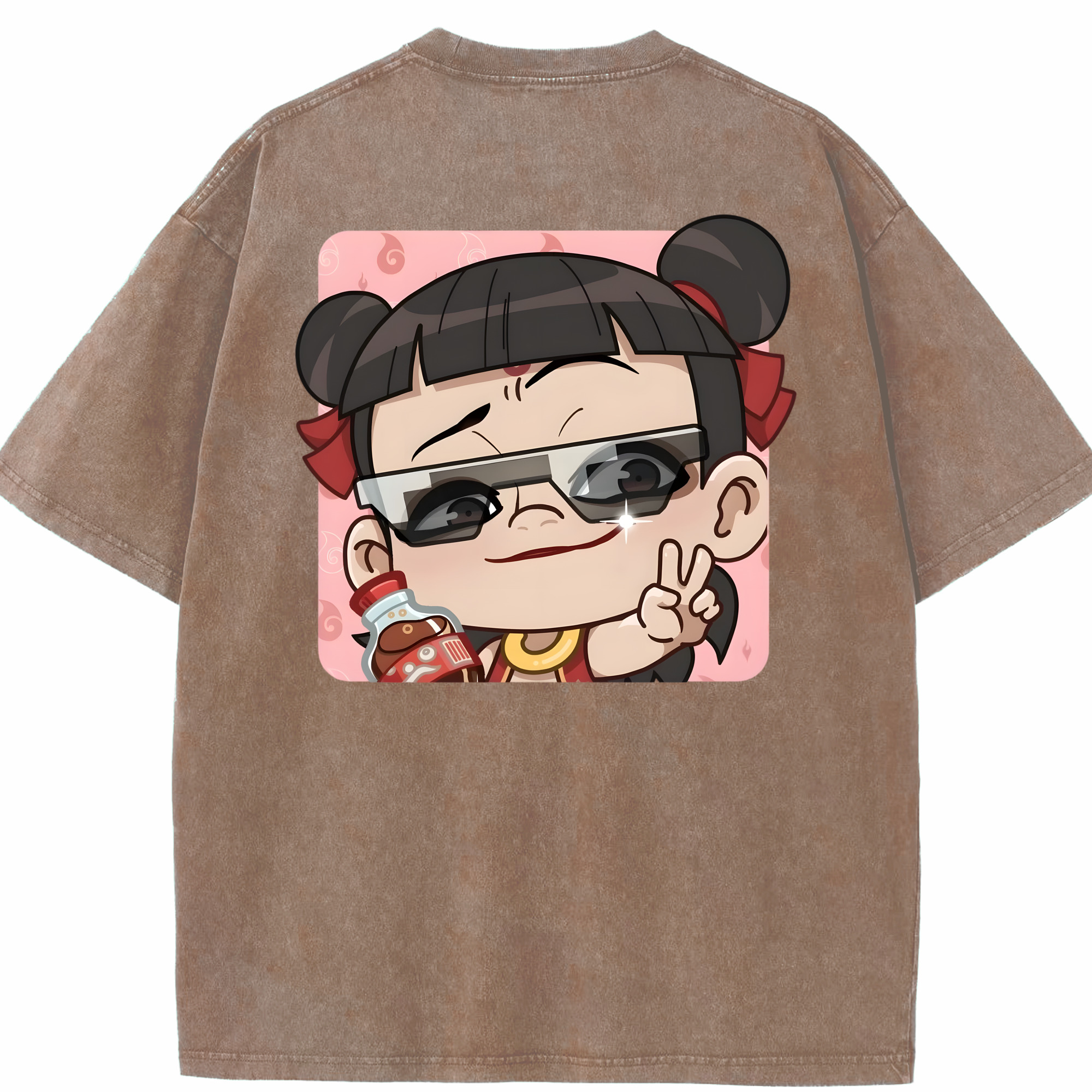 （画像用） Ne Zha 2 ナタ 魔童の大暴れ 綿100% ヴィンテージ風 半袖Tシャツ（背面プリント）