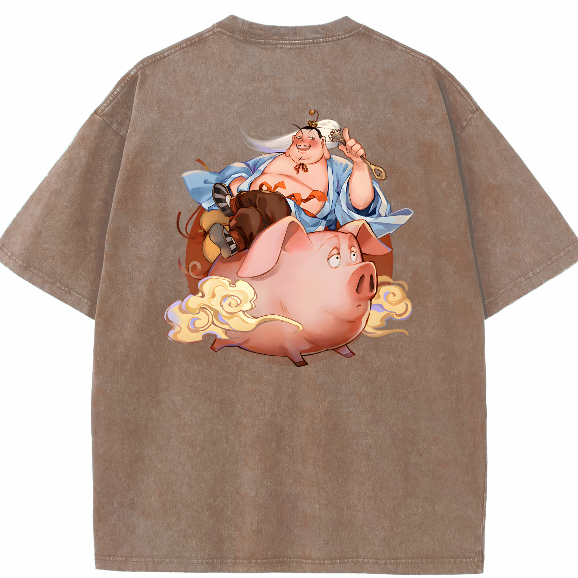 （画像用） Ne Zha 2 ナタ 魔童の大暴れ 綿100% ヴィンテージ風 半袖Tシャツ（背面プリント）